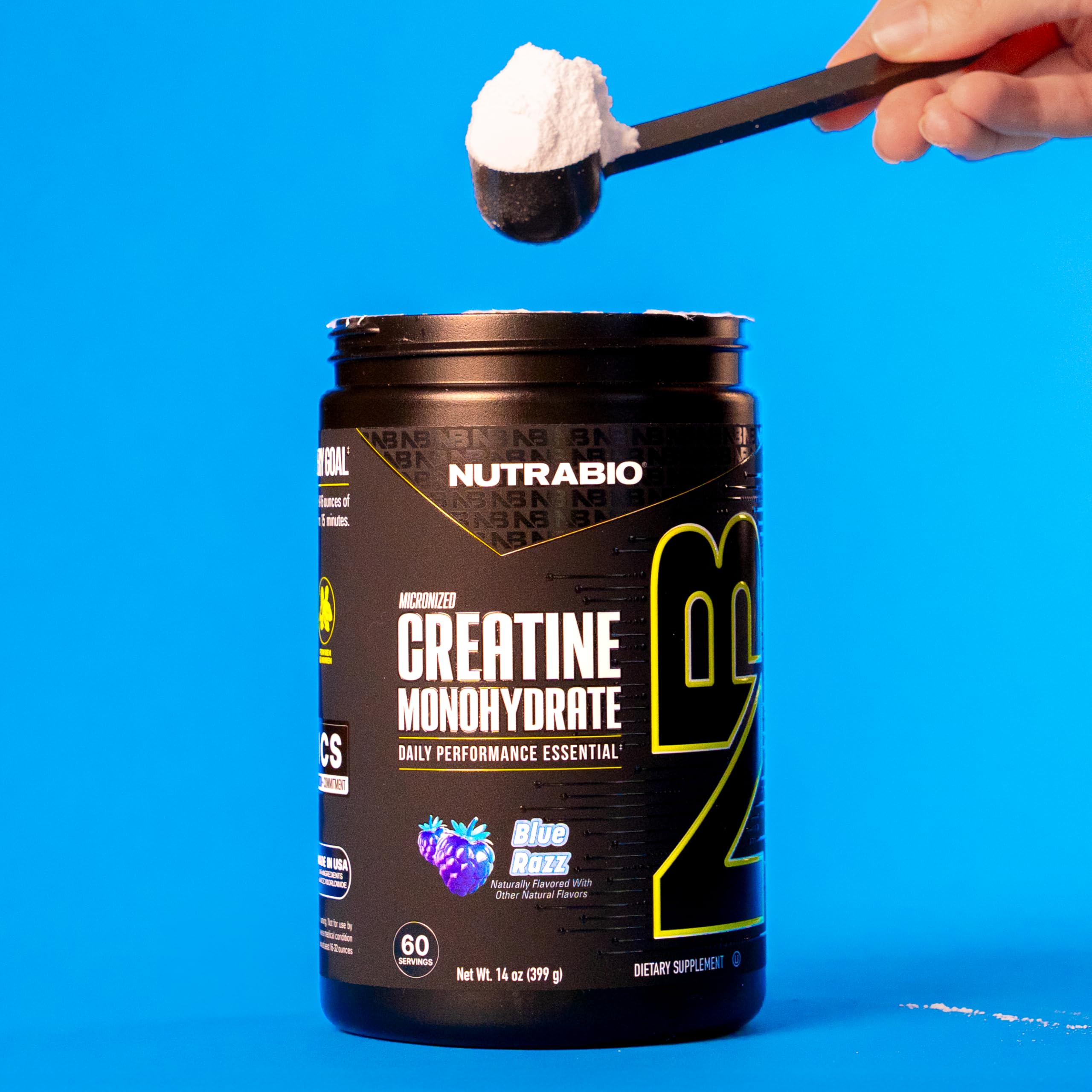 NutraBio Pure Micronized Creatine Monohydrate Powder Supplement, Blue Razz (300 g) - Supports Bulk Muscle Energy, Recovery, and Strength - HPLC Tested Creatine Powder Supplement for Men and Women