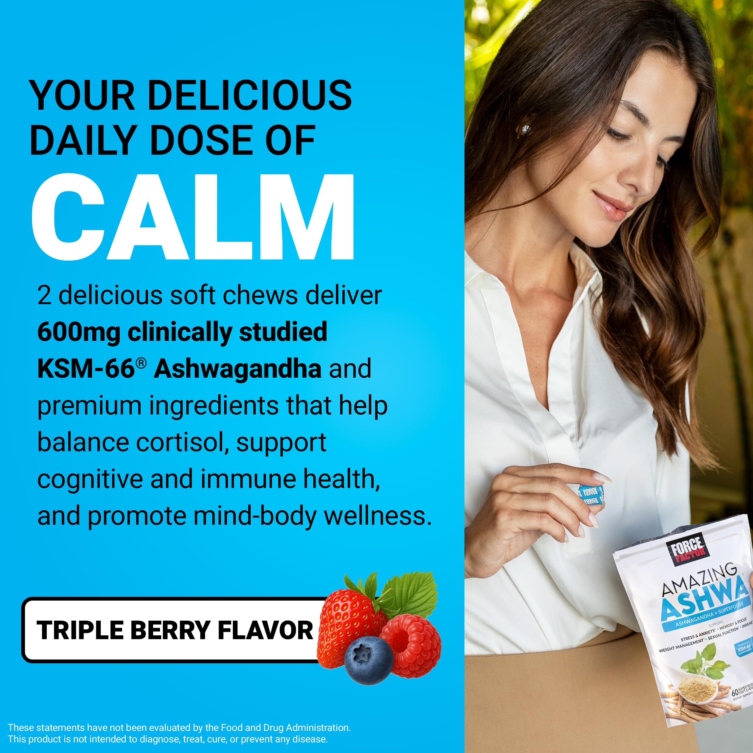 Force Factor Amazing Ashwa for Stress Relief, Memory, Focus, and Immune Support Health, Ashwaganda Supplement with KSM-66 Ashwagandha for Stress, 180 Soft Chews