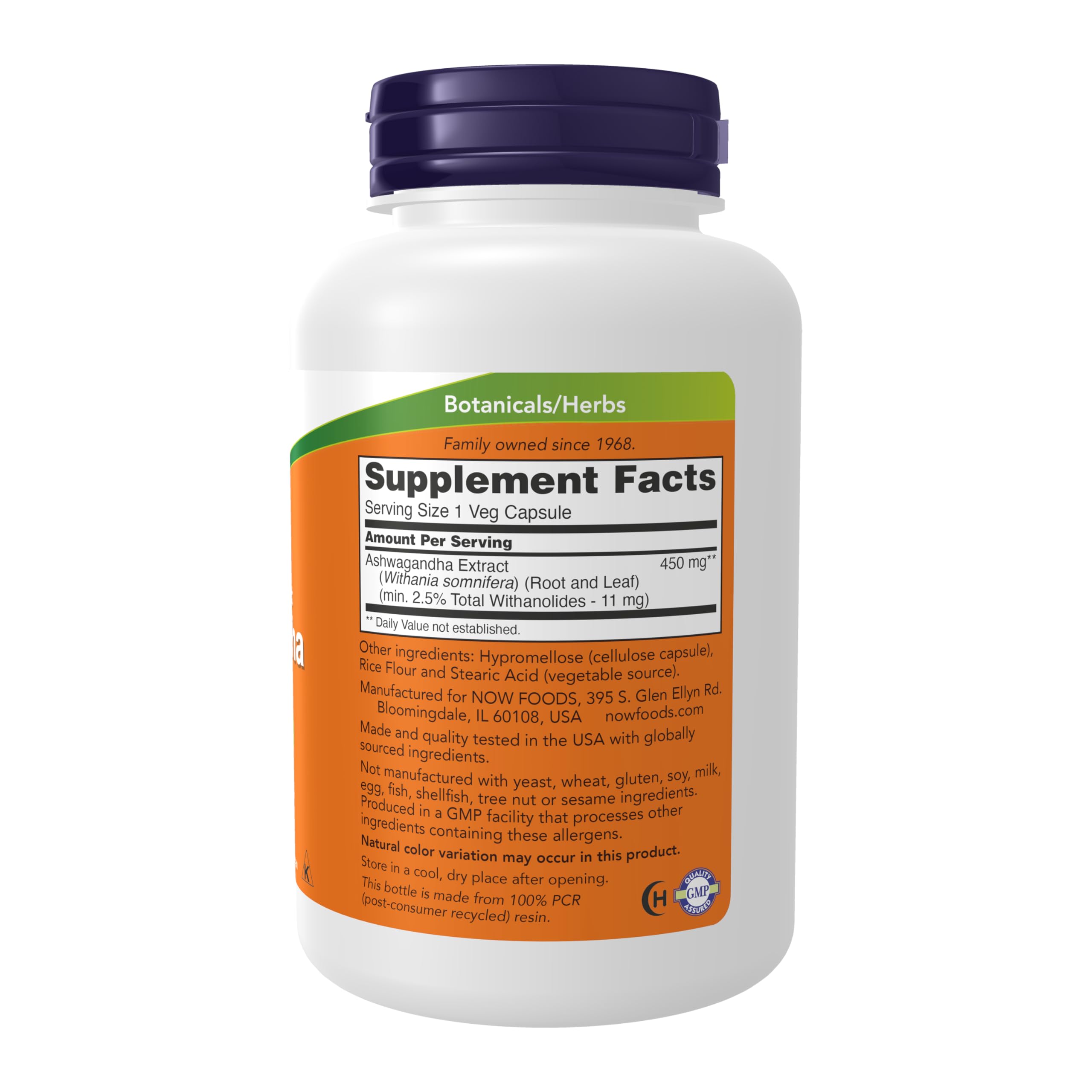 NOW Foods Supplements, Ashwagandha (Withania somnifera) 450 mg (Standardized Extract), 180 Veg Capsules