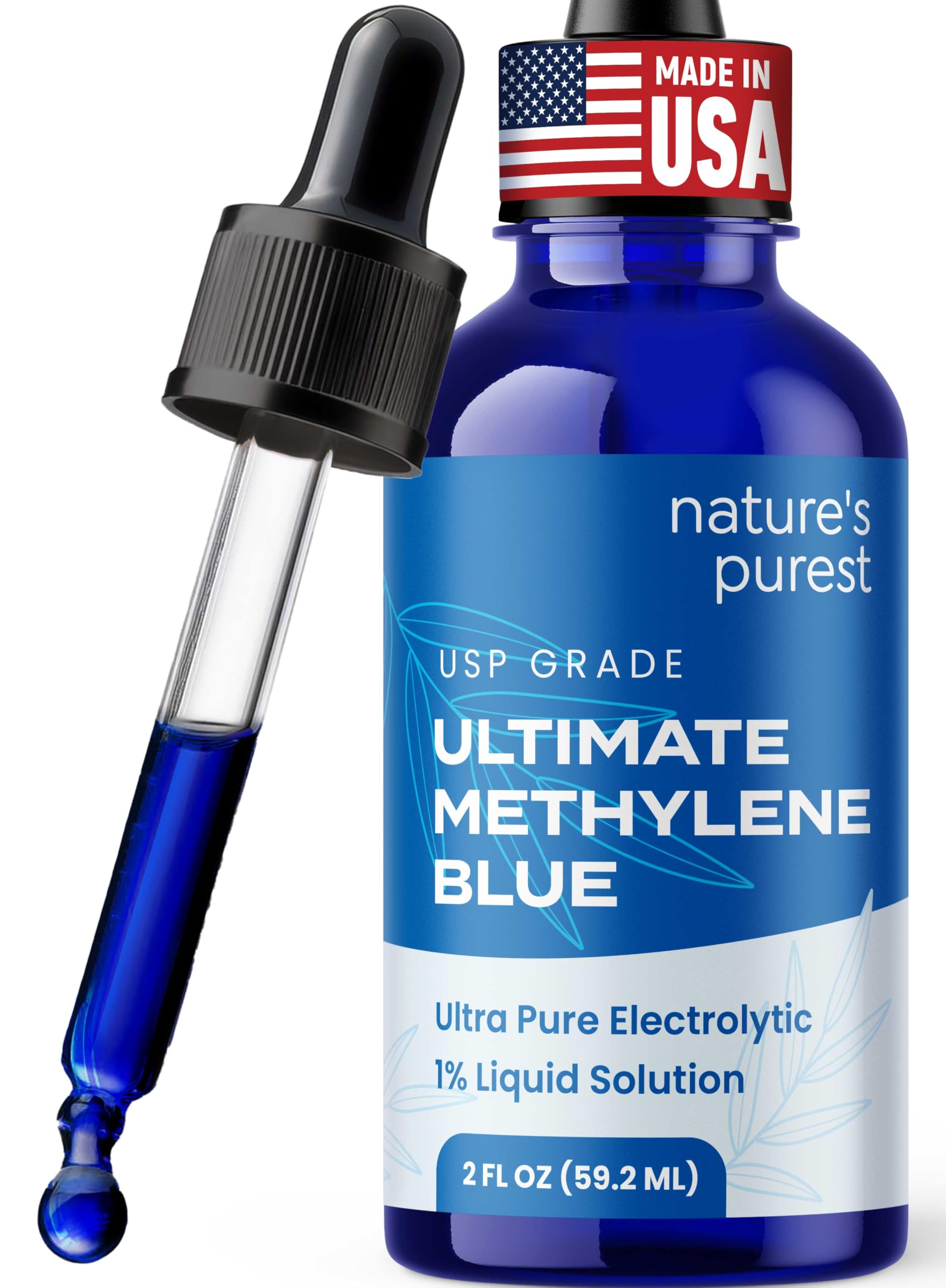 Sweat & Soul Methylene Blue Pharmaceutical Grade 2oz - Made in USA - Balanced Electrolytic 1% Solution - USP Grade, No Formaldehyde, No Alcohol, 3rd Party Tested