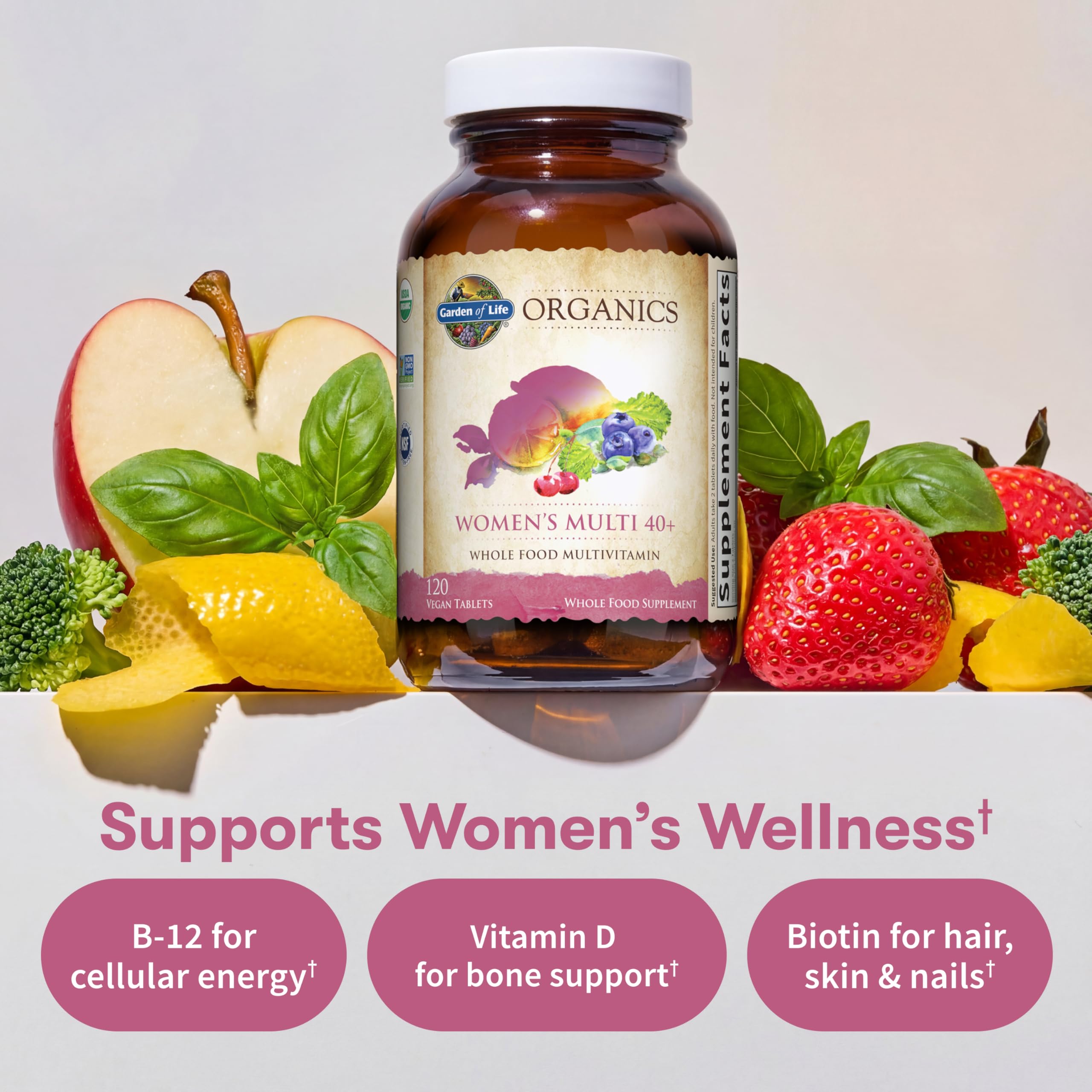 Garden of Life Multivitamin for Women 40 Plus, Organics Womens Vitamins, Hormone & Breast Health Support Blend, Vegan, 120 Tablets