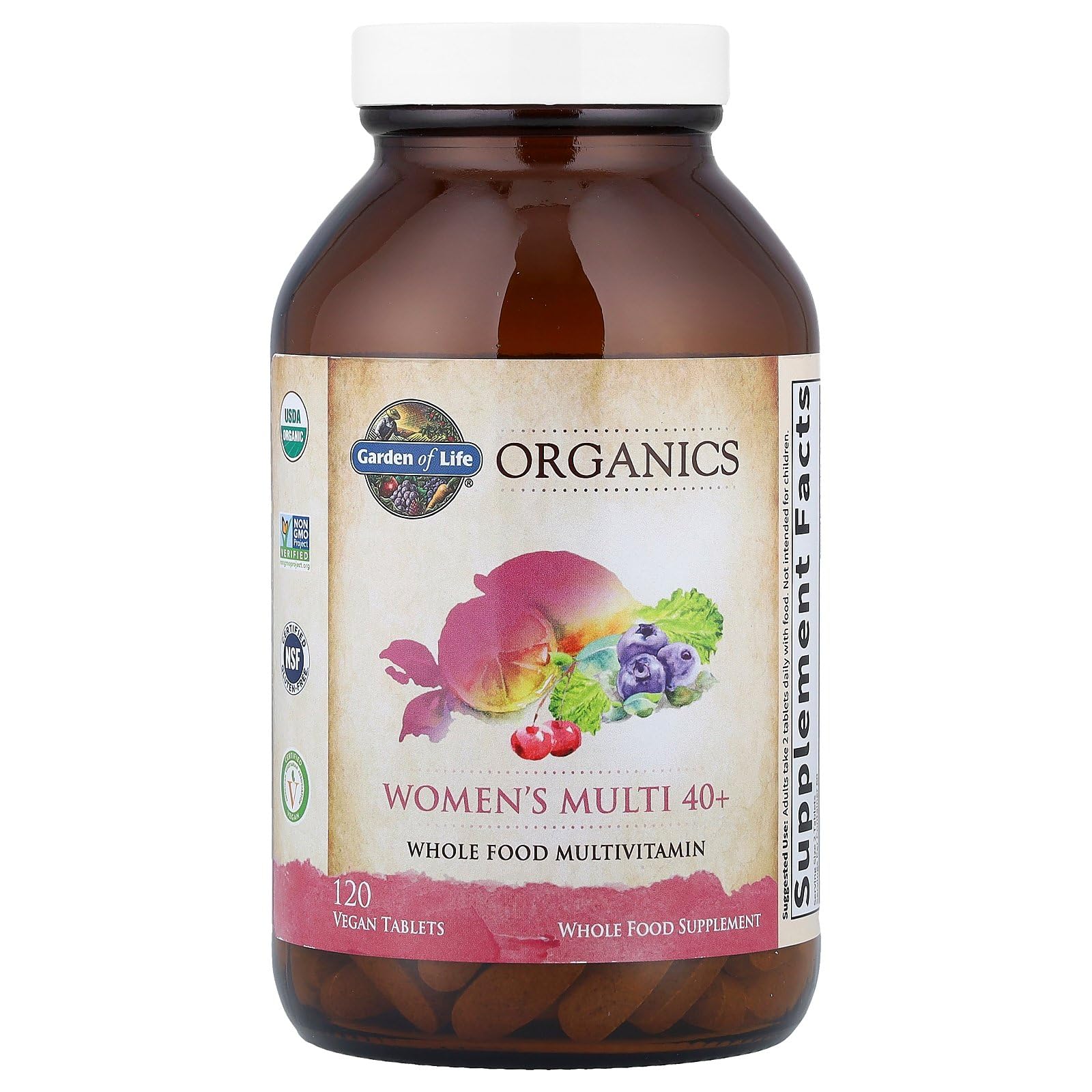 Garden of Life Multivitamin for Women 40 Plus, Organics Womens Vitamins, Hormone & Breast Health Support Blend, Vegan, 120 Tablets