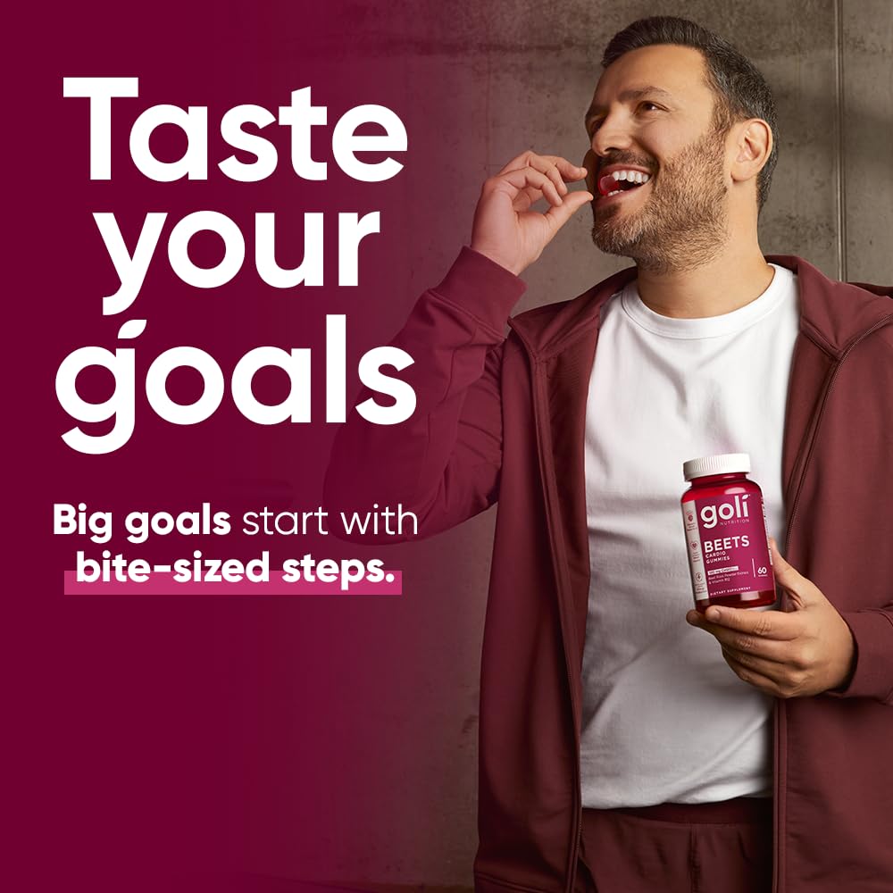 Goli Beets Cardio Gummies with CoQ10 and Vitamin B12 - Beetroot Extract - Cardiovascular Wellness - Vegan, Non-GMO, Gluten-Free - 60 Count (3 Pack)