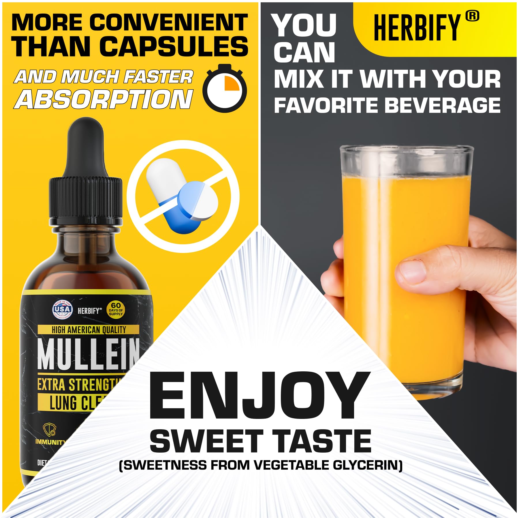 HERBIFY Mullein Drops - Lung Cleanse - Leaf Extract - Powerful Mullein for Immune Support,Detox & Respiratory Support - Made in USA - Lung Cleanse for Smokers - 4 Oz