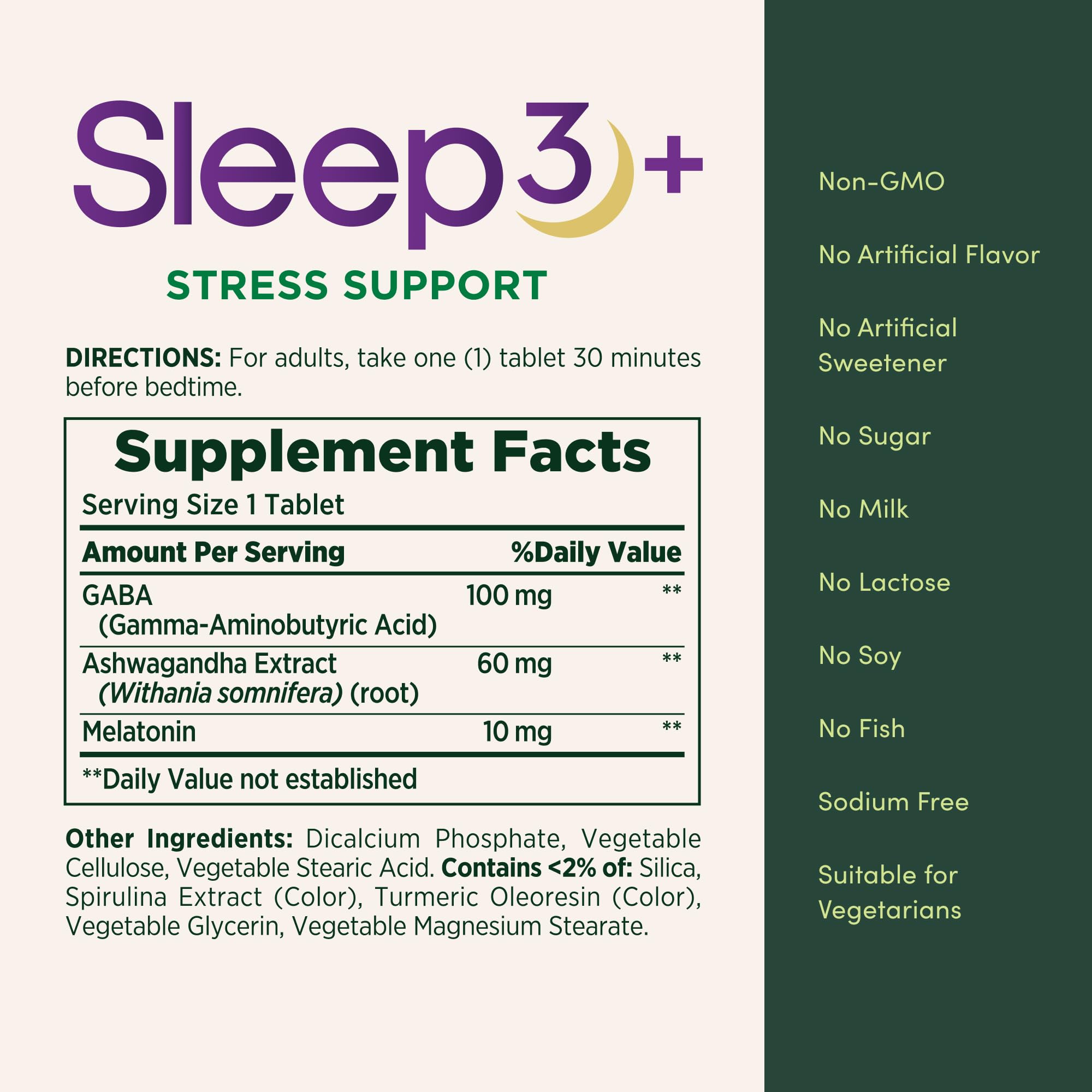 Nature's Bounty Stress Support Plus Melatonin, Sleep3 Maximum Strength 100% Drug Free Sleep Aid, Dietary Supplement with Ashwagandha, Time Release Technology, 10mg, 56 Tri-Layered Tablets