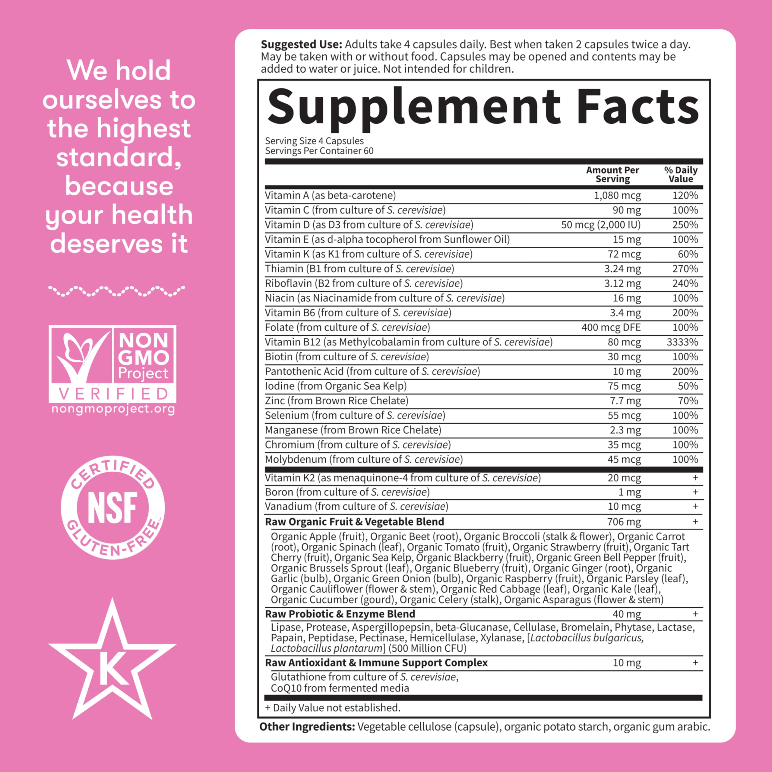 Garden of Life Vitamin Code Multivitamin for Women 50 & Over, B Vitamins, A, C, D3, E & K, CoQ10, Probiotics & Enzymes, for Women 50 Plus, 240 Capsules