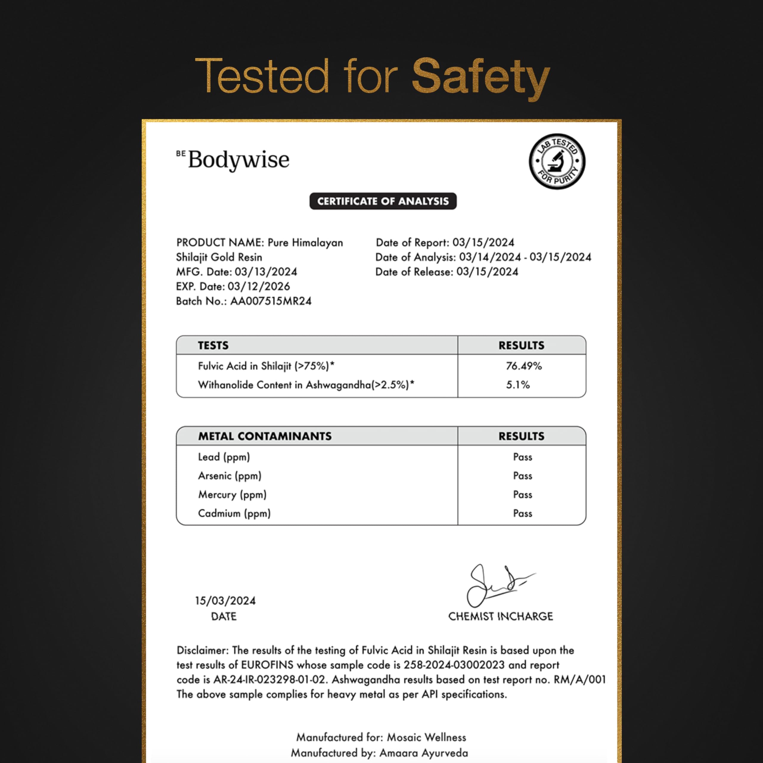 Be Bodywise Pure Himalayan Shilajit Gummies Gold I Lab Tested I No Added Sugar I Ashwagandha, Gokshura| Fulvic Acid & 85+ Trace Minerals I for Men, Women I Non-GMO I 100% Natural & Organic I 60 Gummy