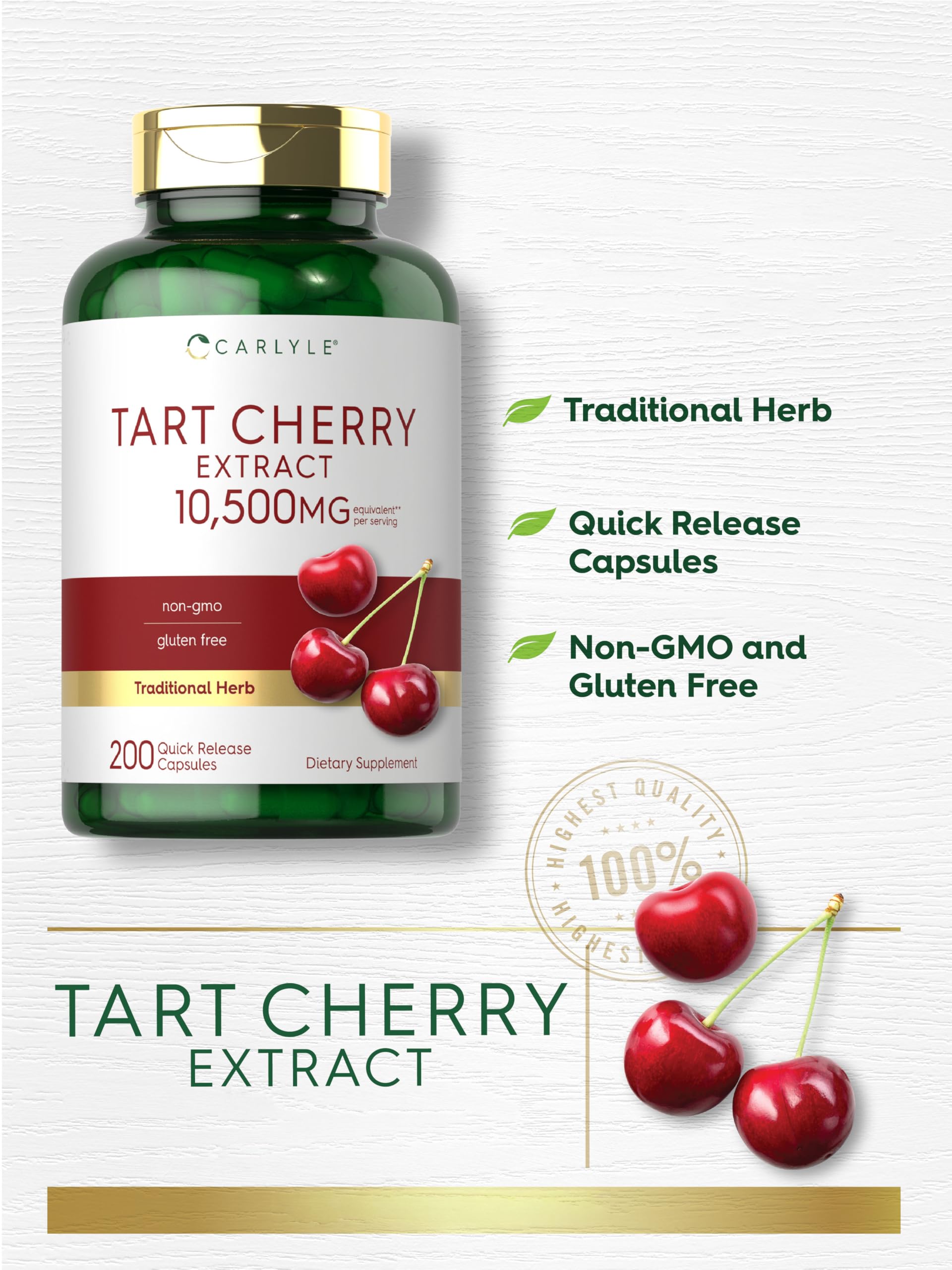 Carlyle Tart Cherry Capsules | 200 Pills | Max Potency | Non-GMO, Gluten Free | Tart Cherry Juice Extract