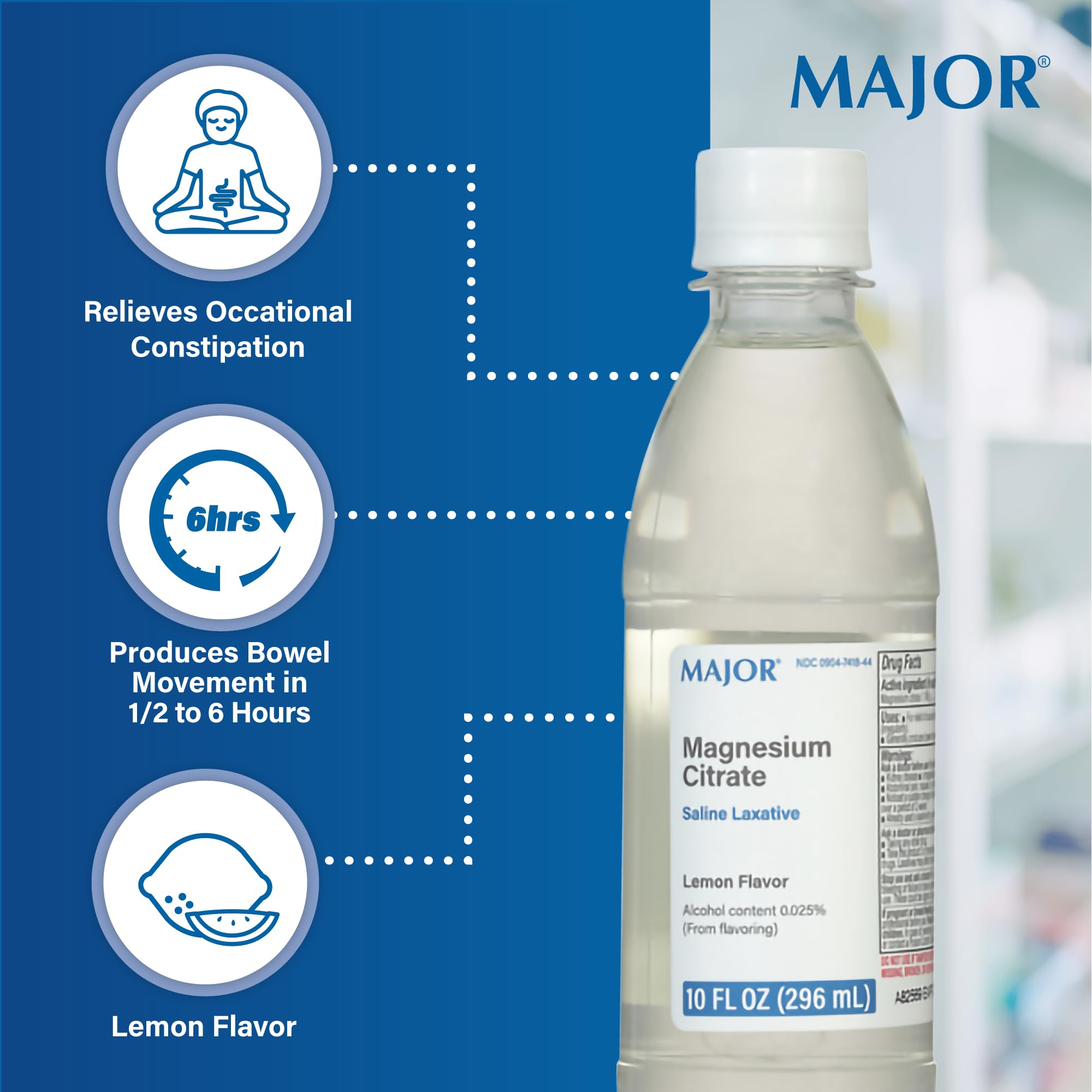 Major Magnesium Citrate Saline Laxative - Helps Relieve Occasional Constipation (Irregularity) - Lemon Flavor - 10 Fl. Oz. (3 Pack)
