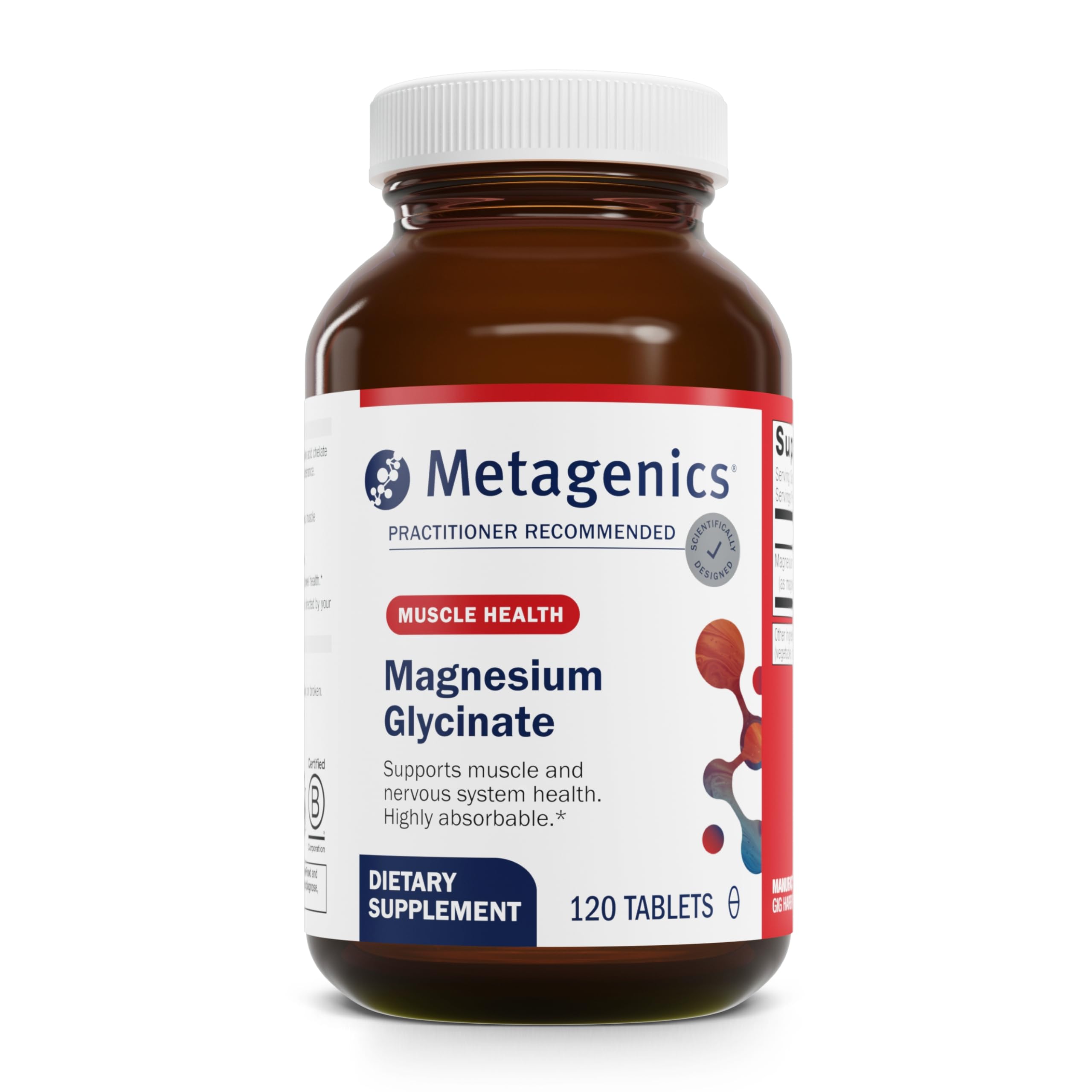 Metagenics Magnesium Glycinate - Highly Absorbable Magnesium Supplement for Sleep, Stress Relief & Muscle Relaxation* - Supports Bone, Heart & Nerve Health* - Non-GMO, Gluten-Free - 120 Tablets