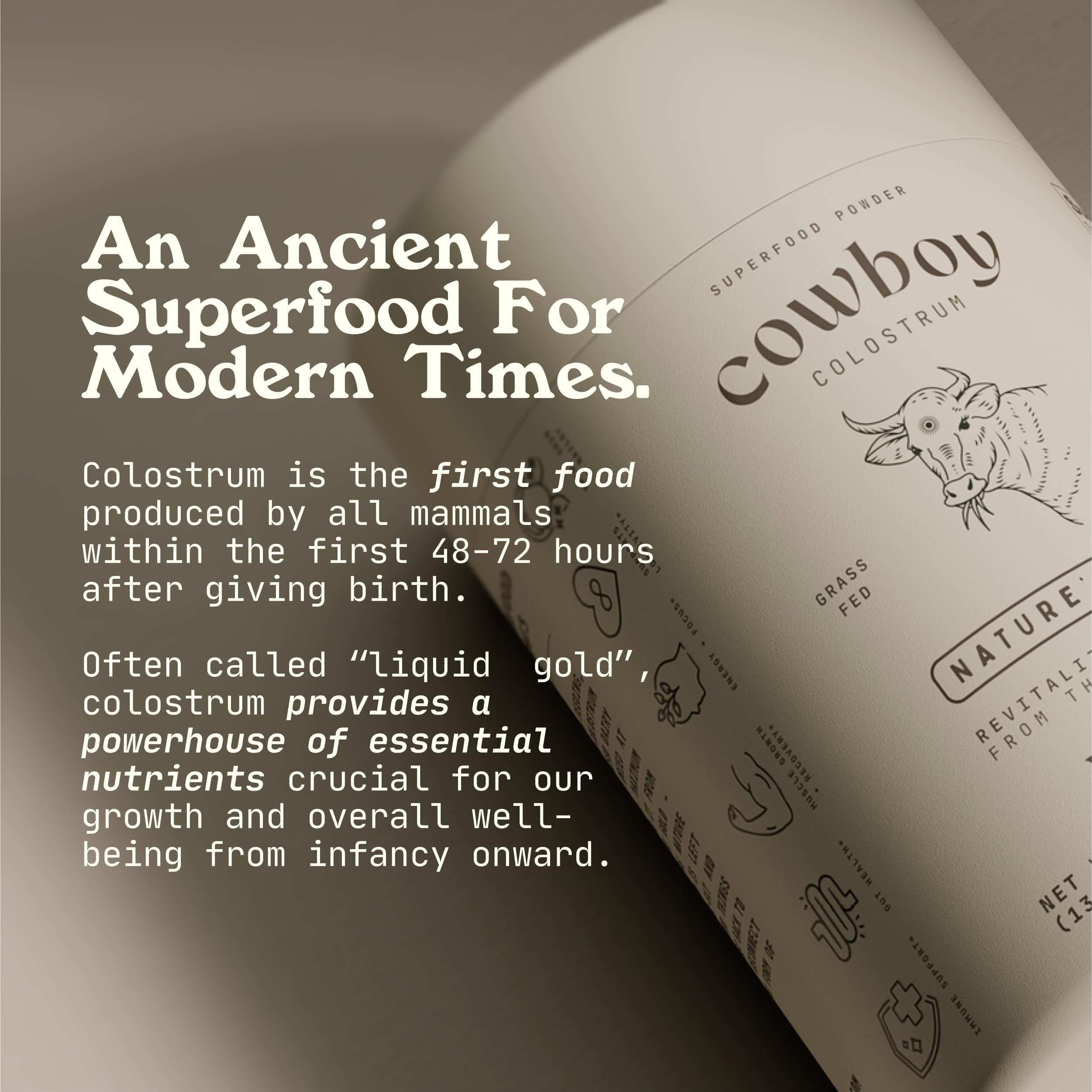 Cowboy - The Exclusive 1st Milking, Whole, Grass Fed Colostrum Supplement for Full Body Health - Bovine Colostrum Powder Packed w/Bioactive Nutrients - Sugar Free (Unflavored, 40 Servings)