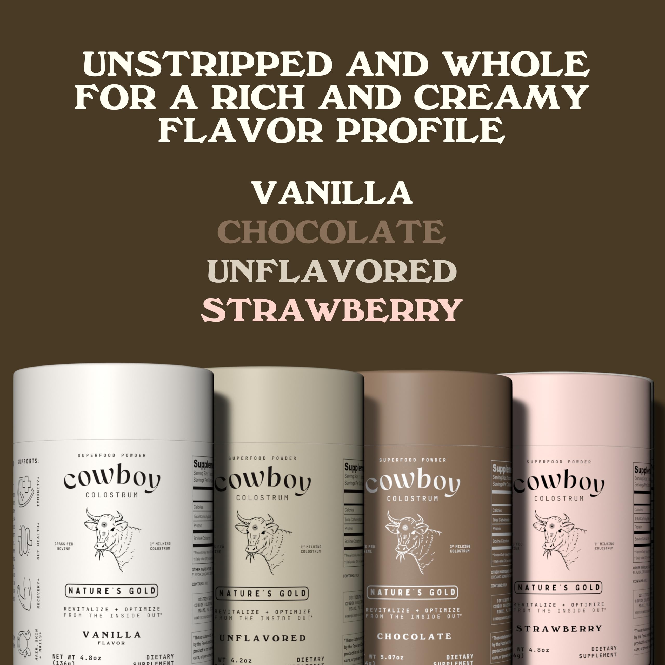 Cowboy - The Exclusive 1st Milking, Whole, Grass Fed Colostrum Supplement for Full Body Health - Bovine Colostrum Powder Packed w/Bioactive Nutrients - Sugar Free (Unflavored, 40 Servings)