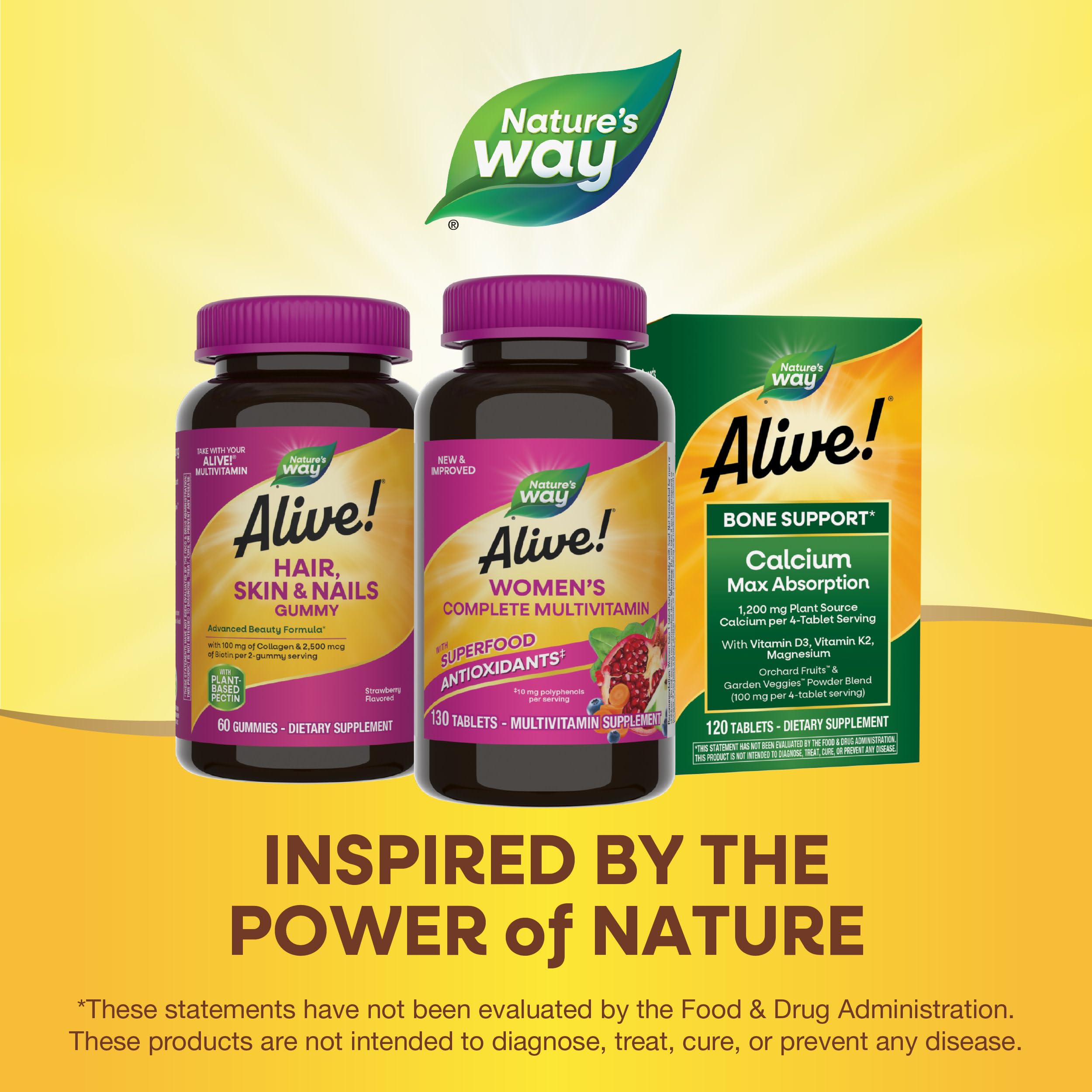 Nature's Way Alive! Daily Complete Multivitamin for Women, Supports Energy Metabolism, Hair, Skin & Nails*, B-Vitamins, Superfood Antioxidants, 130 Tablets (Packaging May Vary)