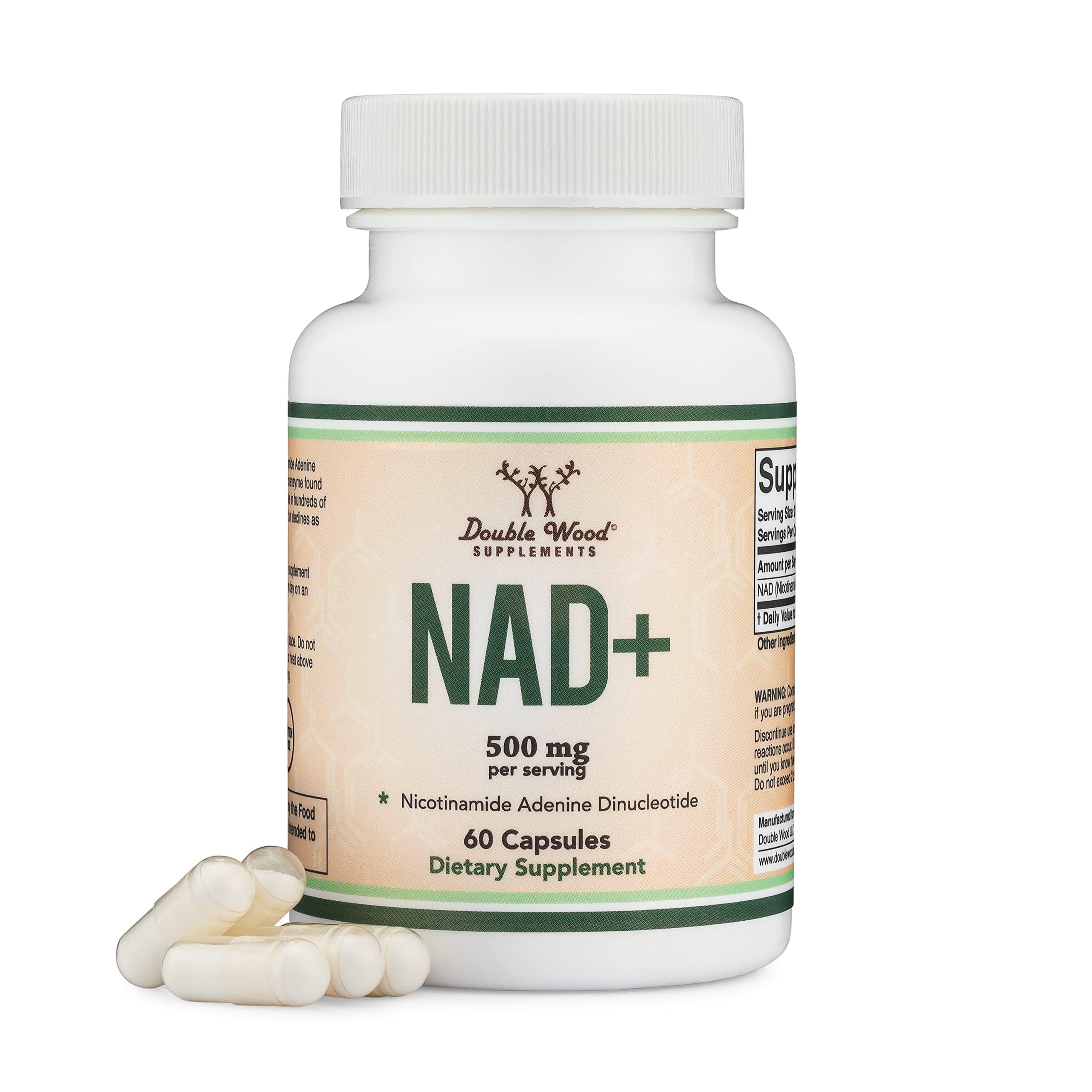 Double Wood Supplements NAD+ Anti Aging & Cell Regeneration | 500mg of 95% Pure NAD Plus Per Serving, 30 Day Supply | Similar to Nicotinamide Riboside | Third Party Tested, Vegan Safe, Non-GMO