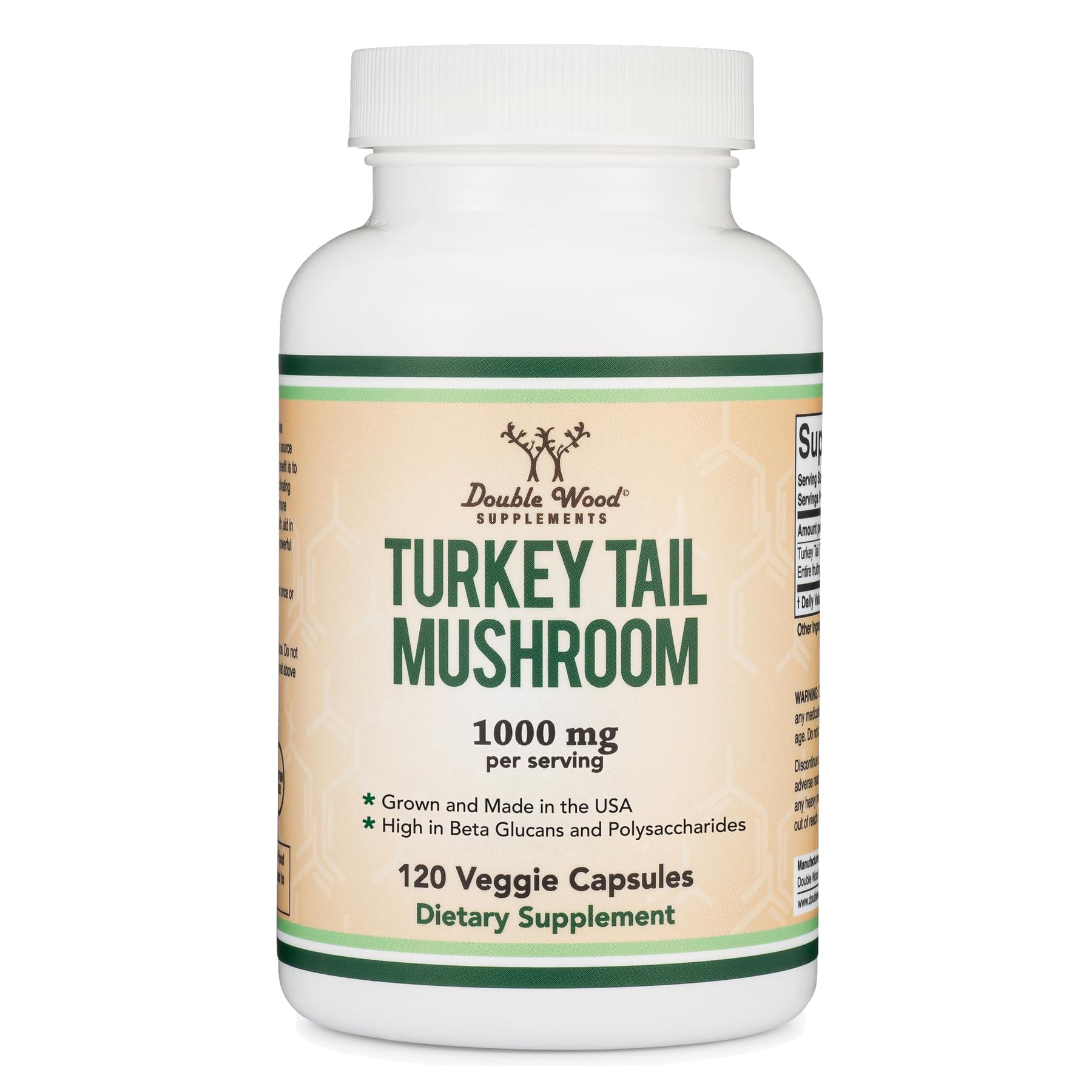 Turkey Tail Mushroom Supplement (120 Capsules - 2 Month Supply) (Coriolus Versicolor) Comprehensive Immune System Support, Non-GMO, Gluten Free, Grown and Encapsulated in The USA by Double Wood