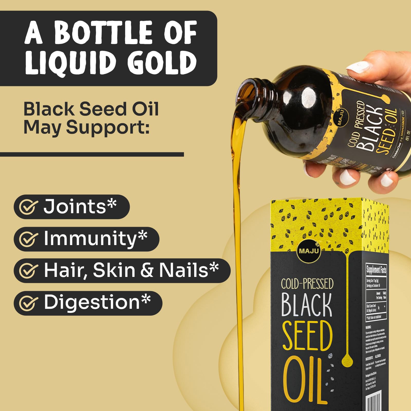 MAJU Black Seed Oil - 3 Times Thymoquinone, Cold-Pressed, 100% Turkish Black Cumin Seed Oil, Liquid Pure Blackseed, Glass Bottle, 8 oz
