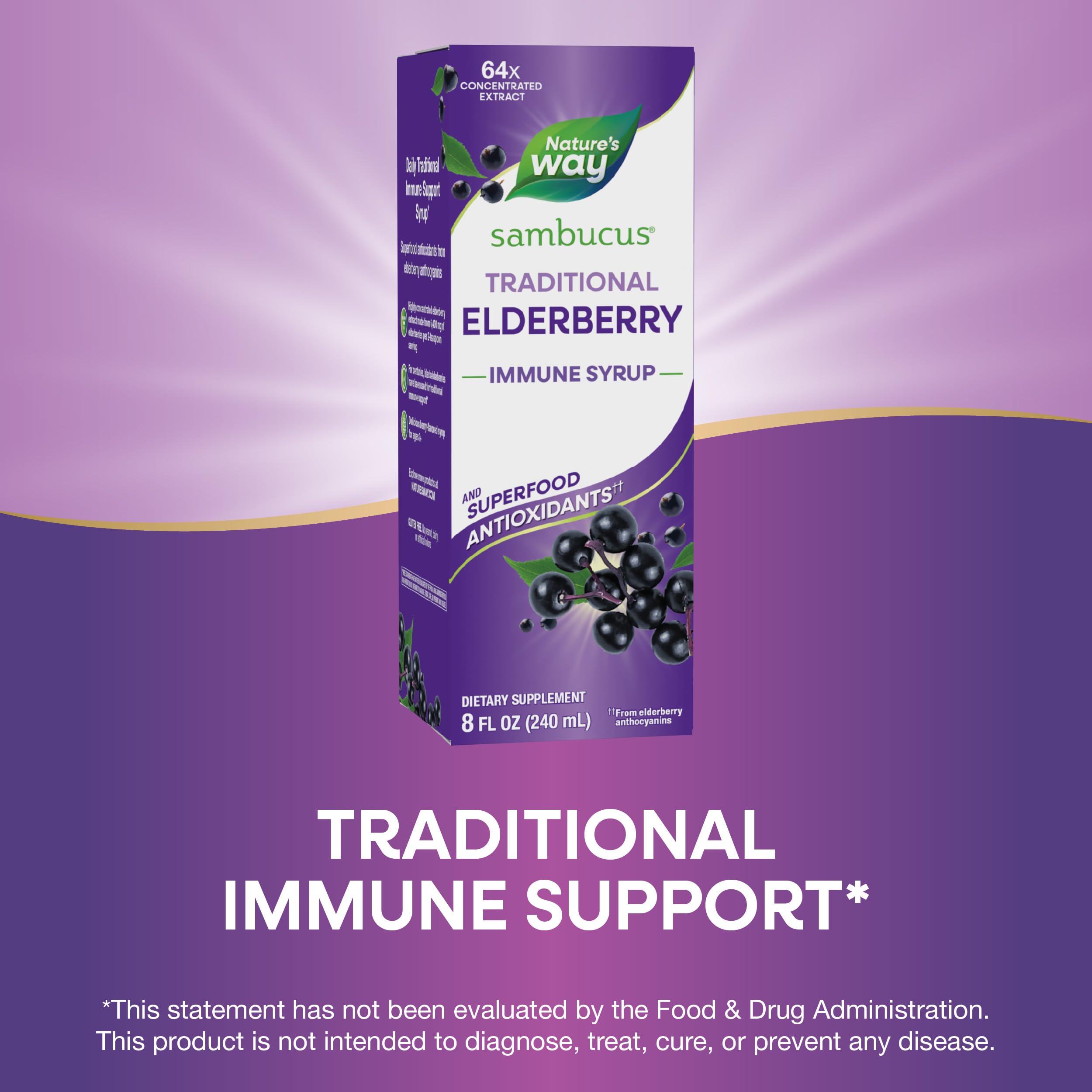 Nature’s Way Sambucus Elderberry Traditional Immune Syrup, Highly Concentrated Black Elderberry Extract, Traditional Immune Support*, Delicious Berry Flavored, 8 Fl Oz (Packaging May Vary)