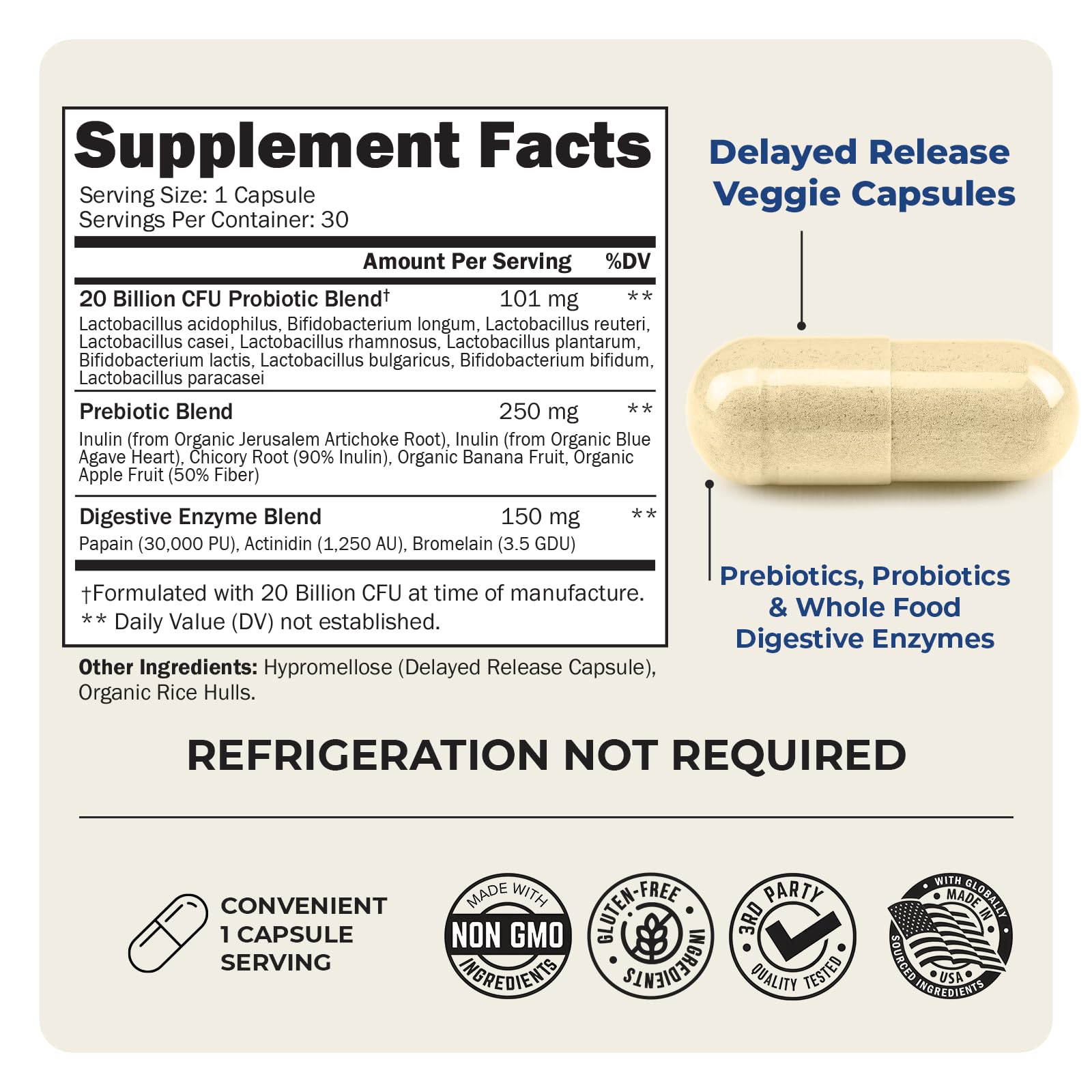 Advanced Prebiotics and Probiotics for Women & Men, Immune, Digestive & Gut Health with L. Reuteri, Inulin Fiber, Digestive Enzymes, Non-GMO, Gluten-Free, Dairy-Free, 30 Capsules