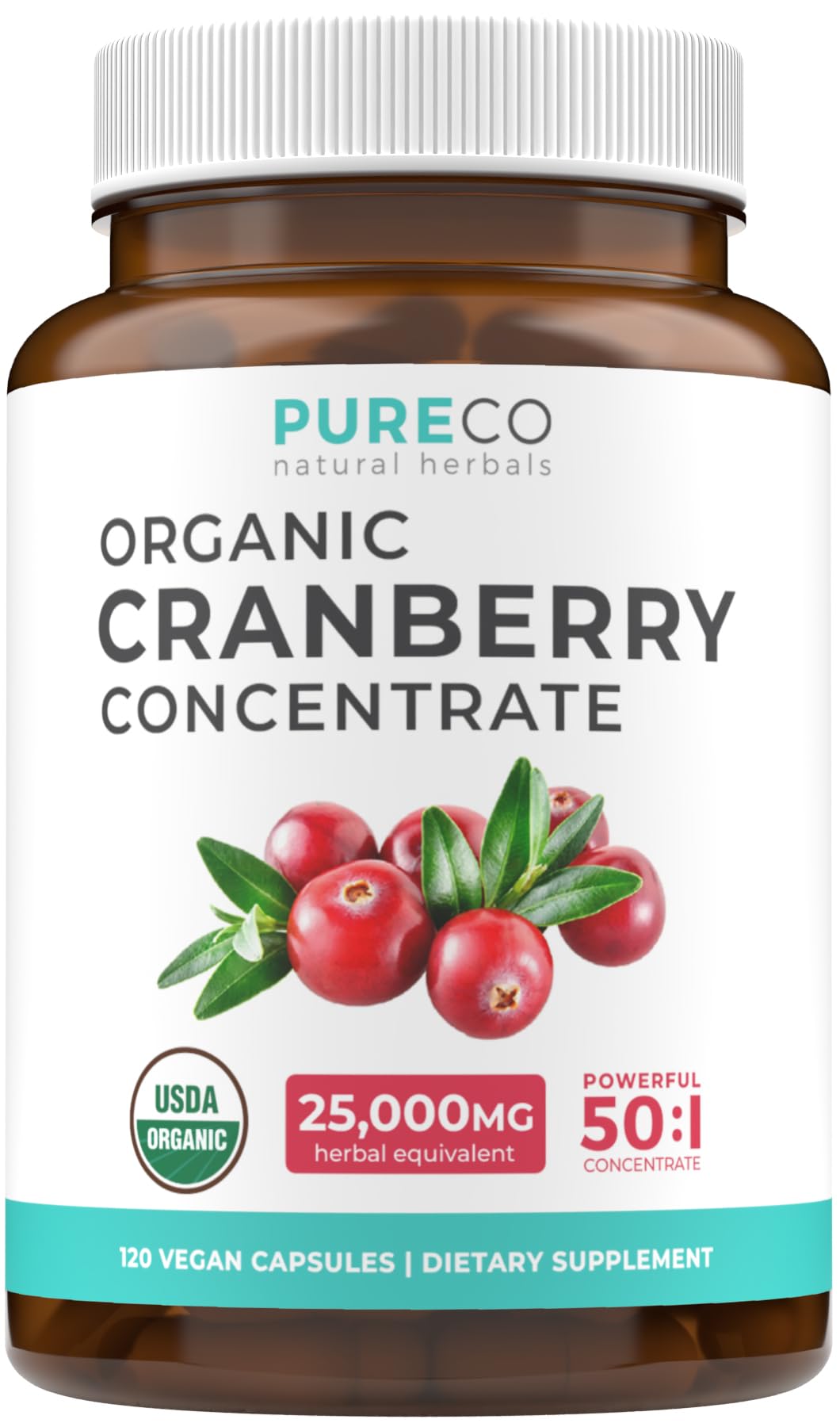 Organic Cranberry Extract Capsules - Super 50X Potency Cranberry Pills for Women to Support Urinary Tract Bladder and Kidney - Vegan Non-GMO USDA Organic & North American Sourced (4 Month Supply)