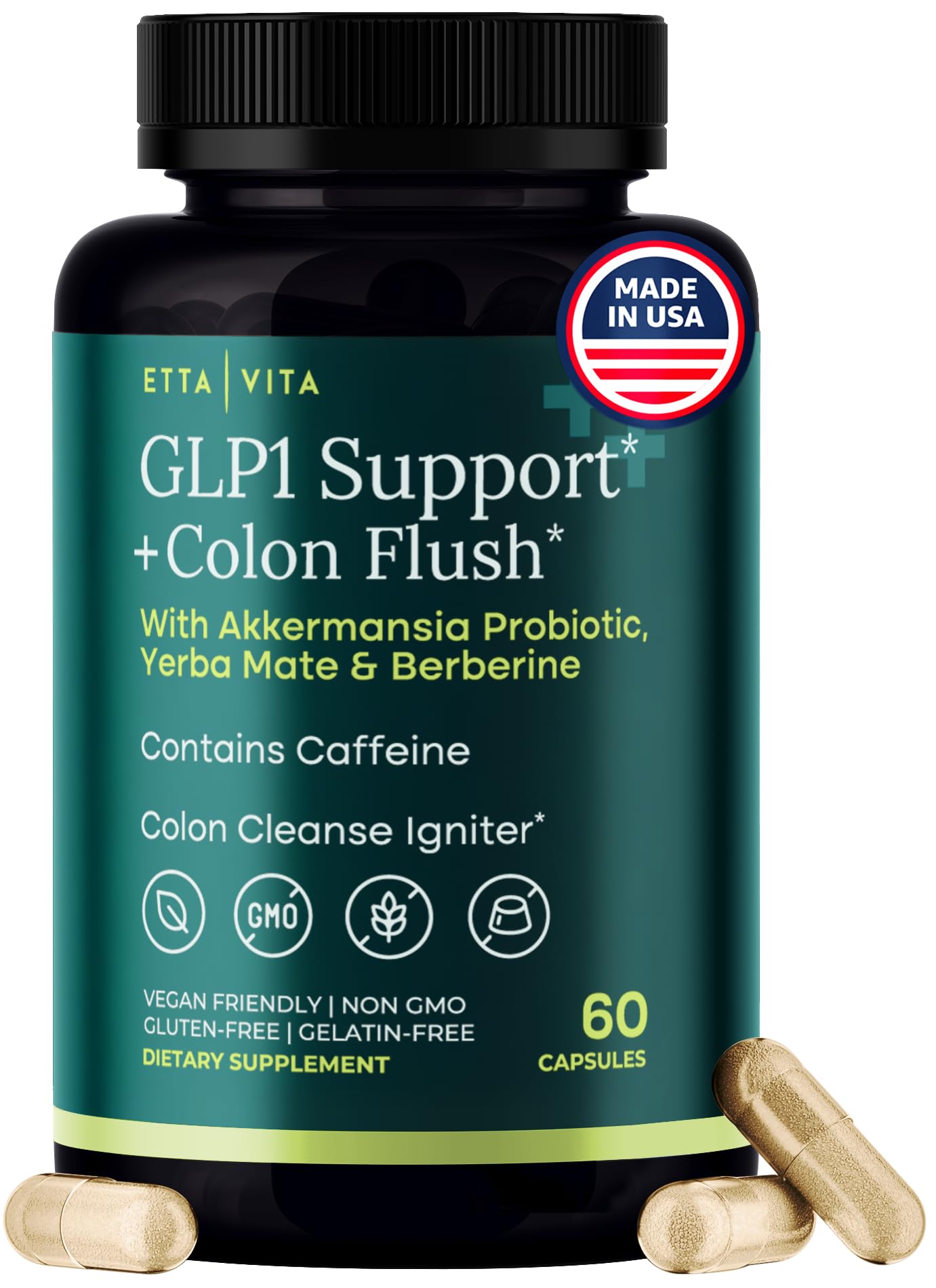 Colon Cleanse + GLP-1 Supplement Weight Loss & Energy - Appetite Suppressant & Fat Burner for women and men with Berberine, Yerba Mate, Psyllium Husk, Senna Leaf, Lemon, Black Garlic - Digestive Broom