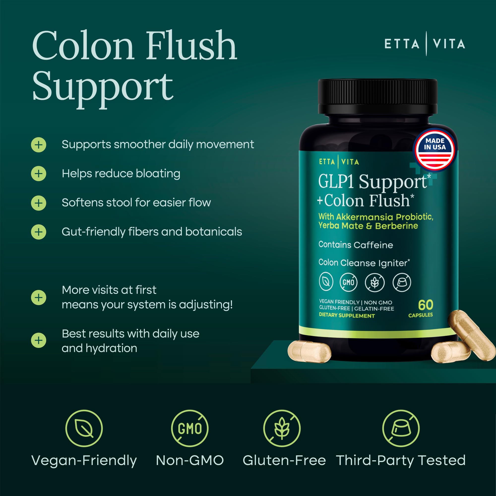 Colon Cleanse + GLP-1 Supplement Weight Loss & Energy - Appetite Suppressant & Fat Burner for women and men with Berberine, Yerba Mate, Psyllium Husk, Senna Leaf, Lemon, Black Garlic - Digestive Broom