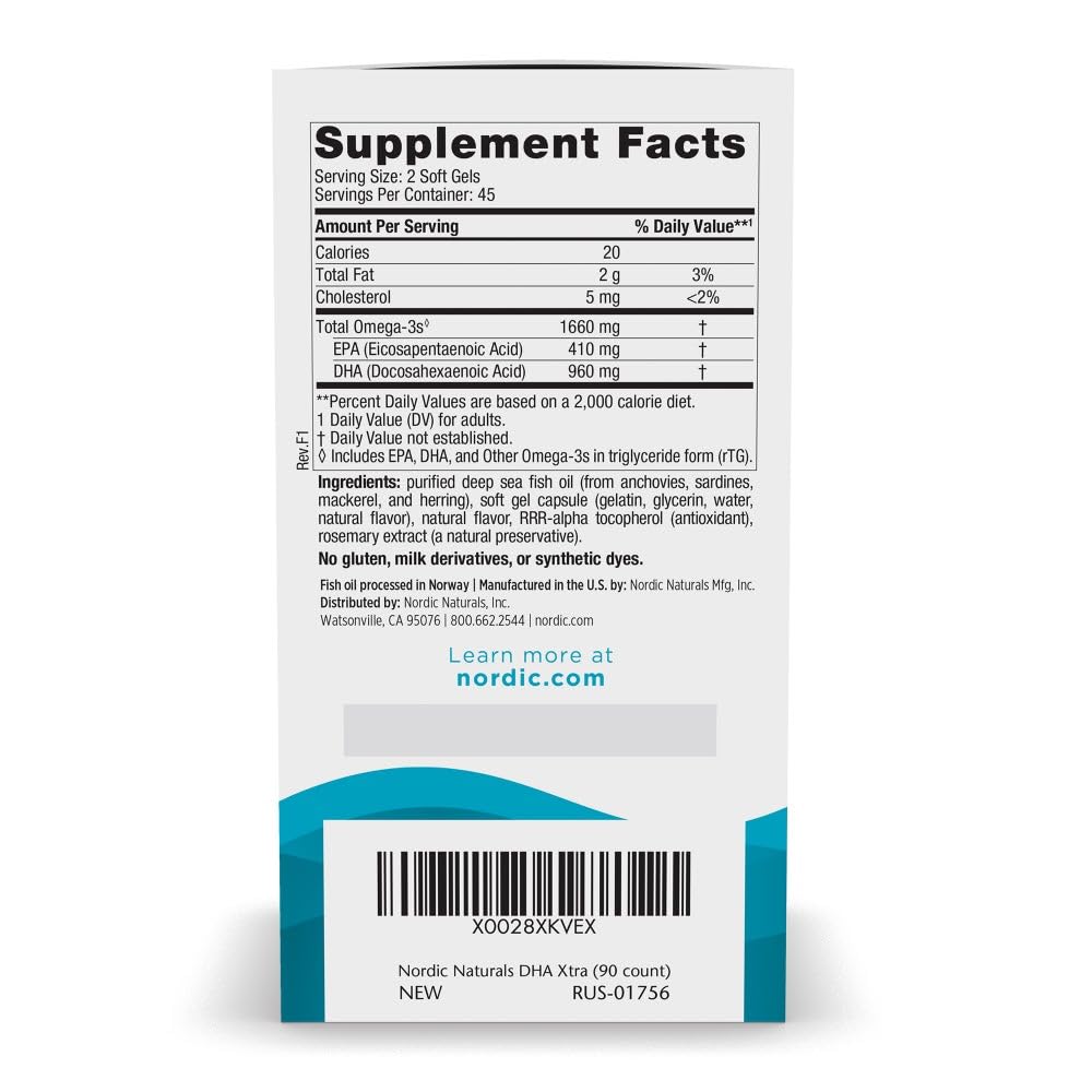 Nordic Naturals DHA Xtra, Strawberry - 90 Soft Gels - 1660 mg Omega-3 - High-Intensity DHA Formula for Brain & Nervous System Support - Non-GMO - 45 Servings