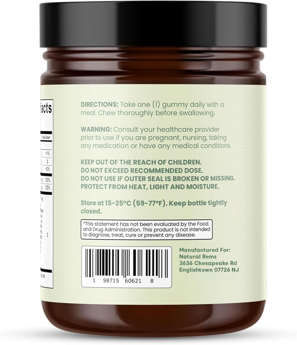 Natural Rems Sea Moss Gummies 16-in-1 - Ashwagandha Black Seed Oil Bladder Wrack Turmeric Vitamin C & D3 with Manuka Burdock Root Dandelion Yellow Dock Elderberry Apple Cider Vinegar (Green Apple)
