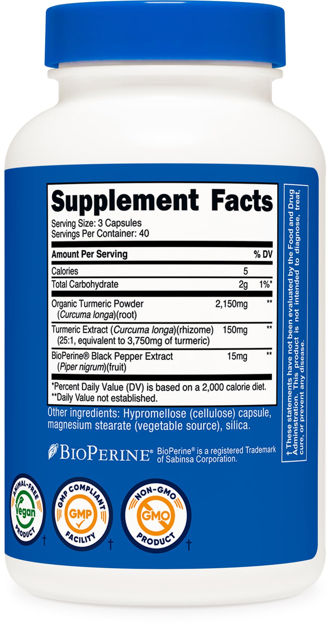 Nutricost Turmeric Curcumin with BioPerine and 95% Curcuminoids, 2300mg, 120 Capsules, Veggie Capsules, 767mg Per Cap, 40 Servings, Gluten Free, Non-GMO
