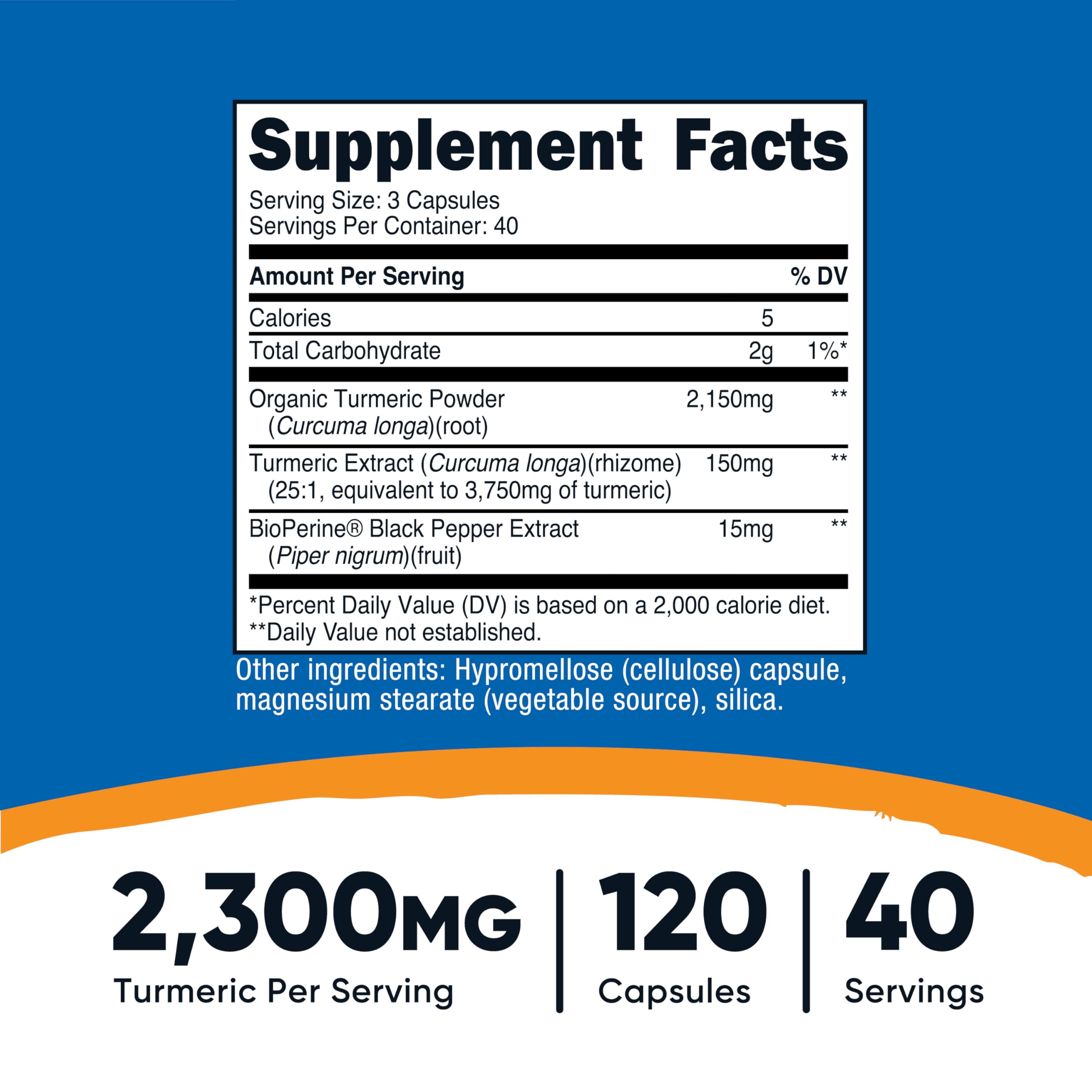 Nutricost Turmeric Curcumin with BioPerine and 95% Curcuminoids, 2300mg, 120 Capsules, Veggie Capsules, 767mg Per Cap, 40 Servings, Gluten Free, Non-GMO