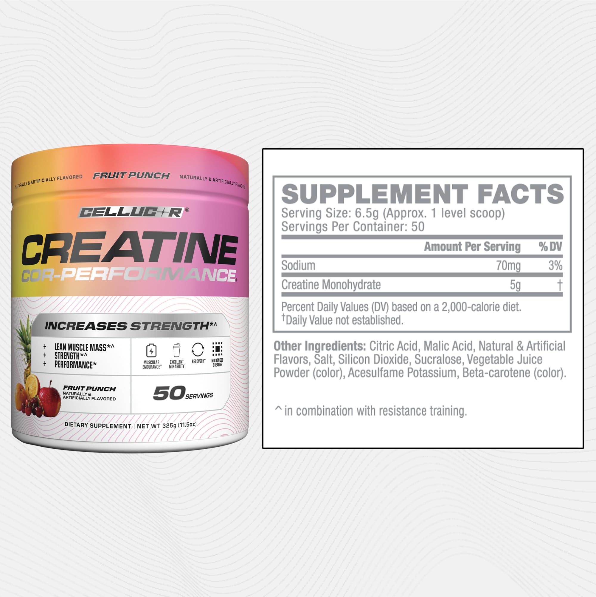 Cellucor Creatine Powder, Fruit Punch Flavor - Increases Strength, Lean Muscle Mass & Endurance, Micronized Creatine for Fast Absorption, 5g Creatine per Serving, 50 Servings