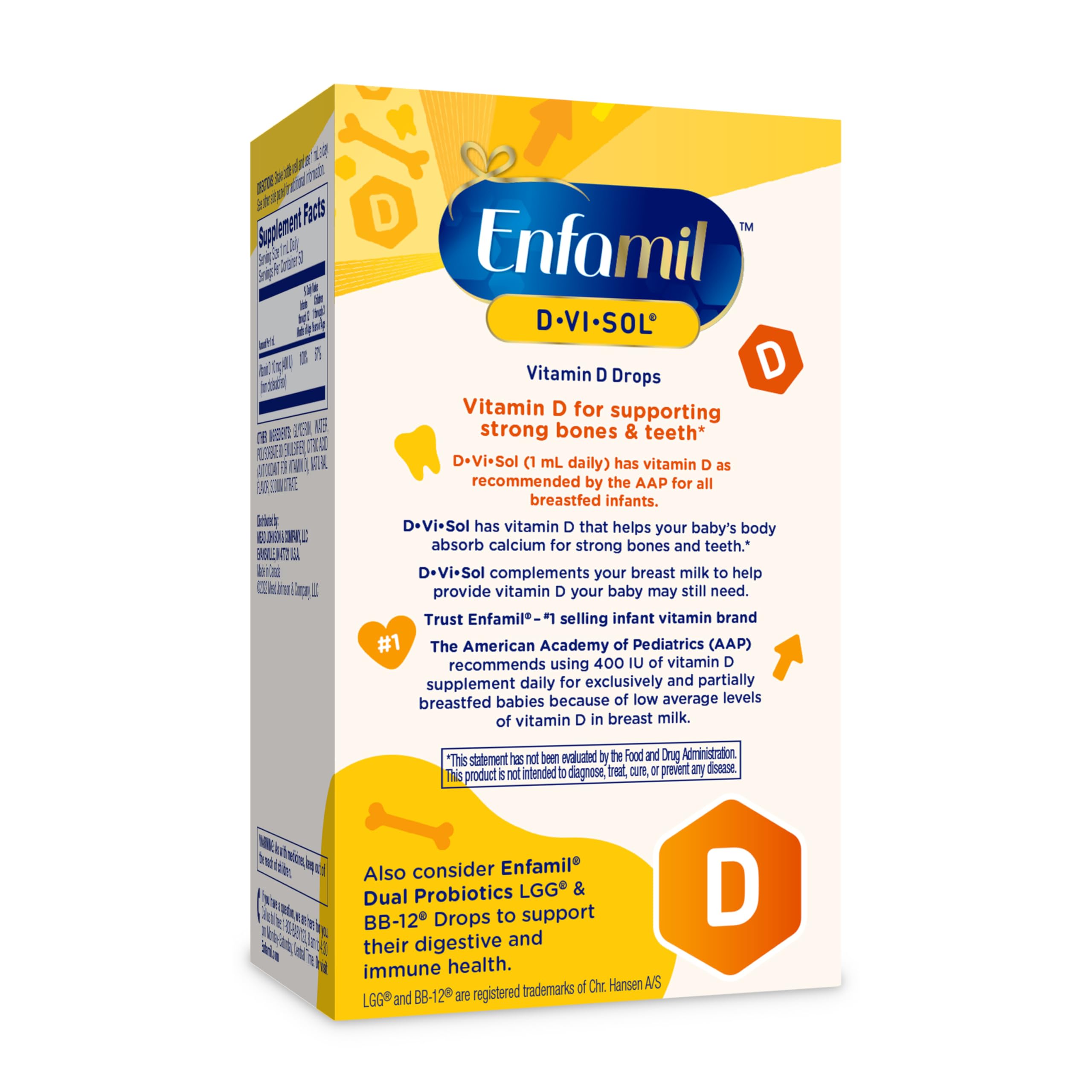 Enfamil Baby Vitamin D-Vi-Sol Vitamin D Liquid Supplement Drops for Infants, Supporting Strong Teeth & Bones in Newborn Babies, Easy-to-Use, Gluten-Free, 50 mL Dropper Bottle, Pack of 3