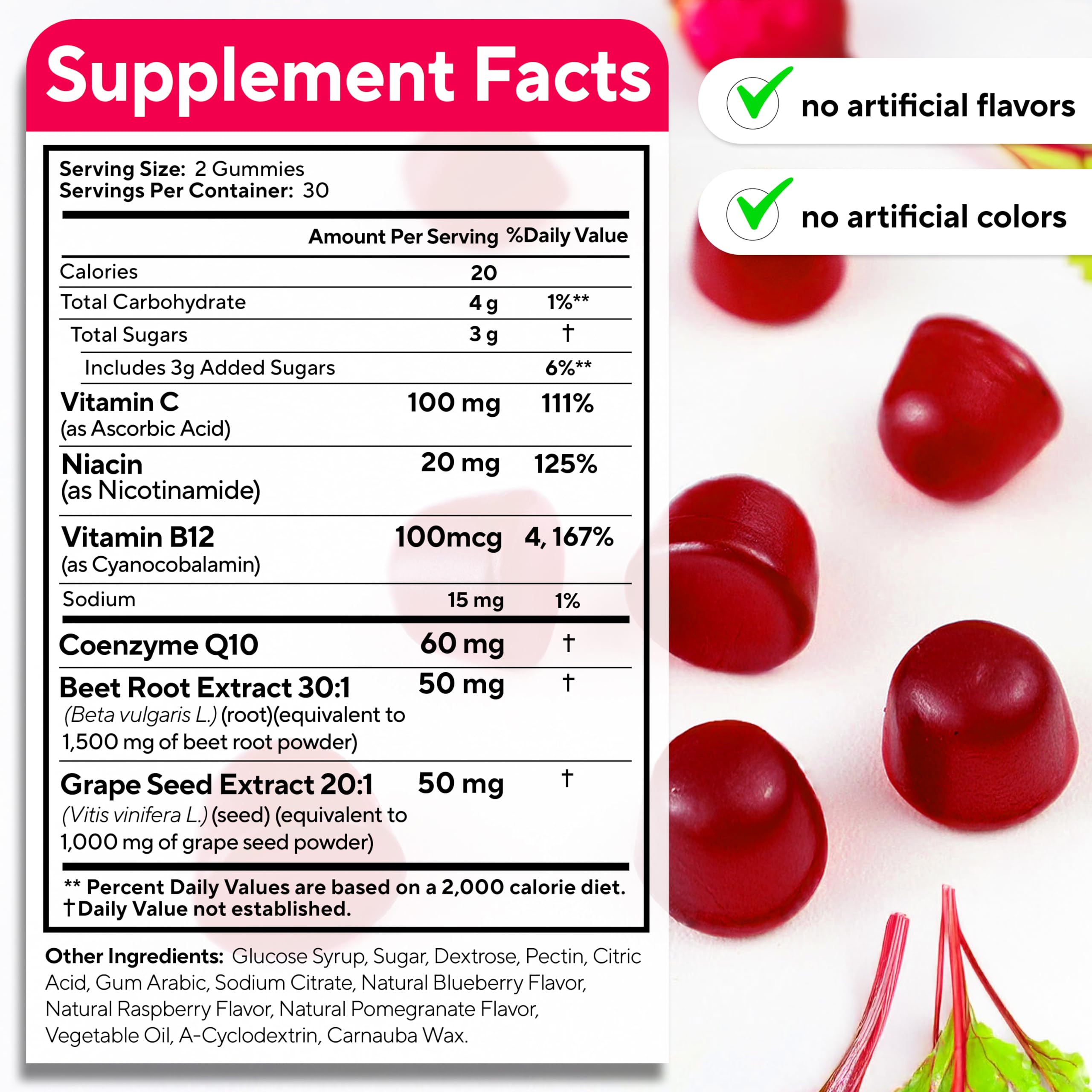 VitaUp Beet Root Gummies – Beetroot Supplement with CoQ10, Grape Seed, Vitamin C, B12 & B3 – Nitric Oxide Gummies for Circulation Support – Beet Supplement for Energy & Immune Support – 60 Beets Chews