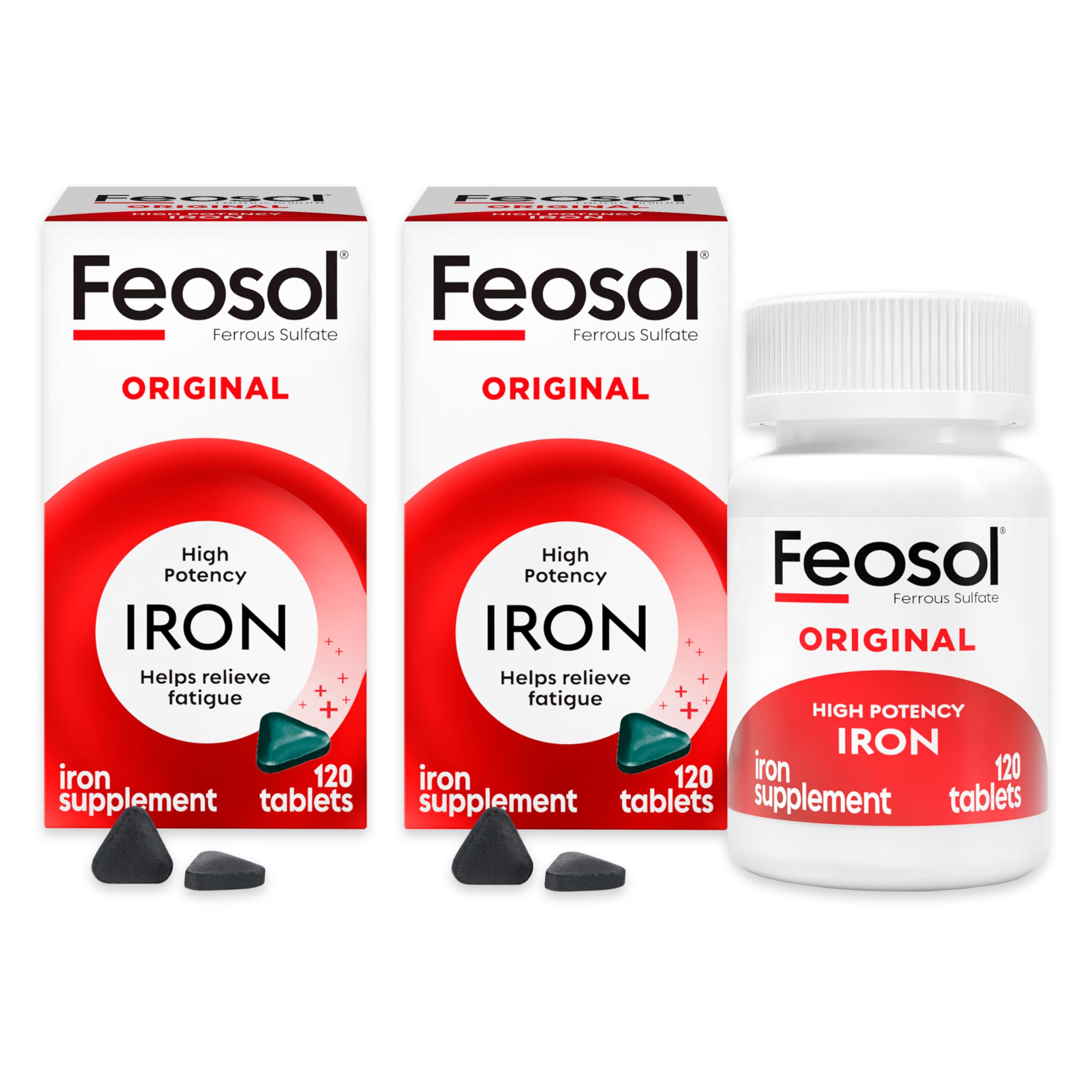 Feosol Original Iron Supplement Tablets, Non-heme, 65mg Iron per Pill, 1 Per Day, 8 Month Supply, for Energy and Immune System Support (120 ct Pack of 2)