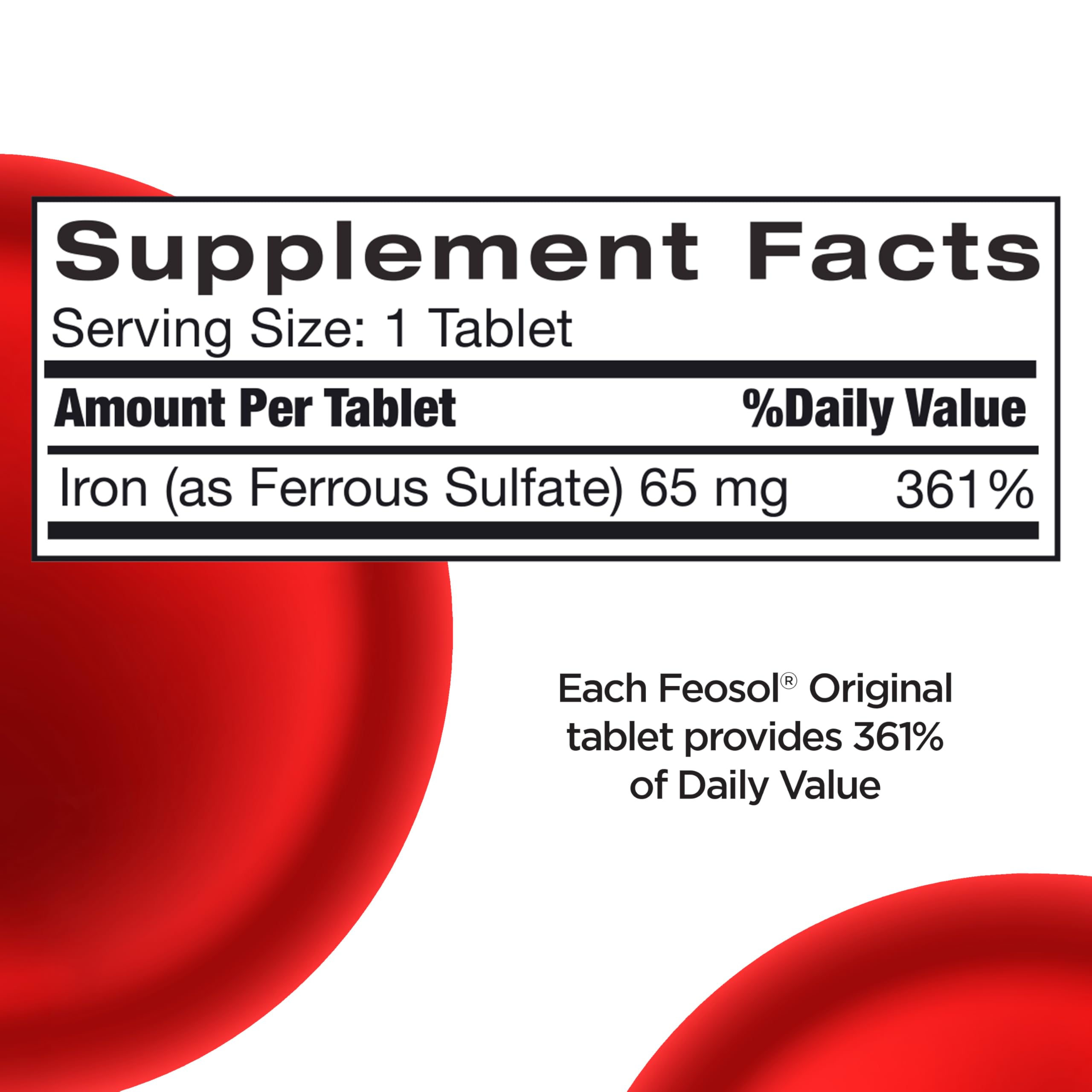 Feosol Original Iron Supplement Tablets, Non-heme, 65mg Iron per Pill, 1 Per Day, 8 Month Supply, for Energy and Immune System Support (120 ct Pack of 2)