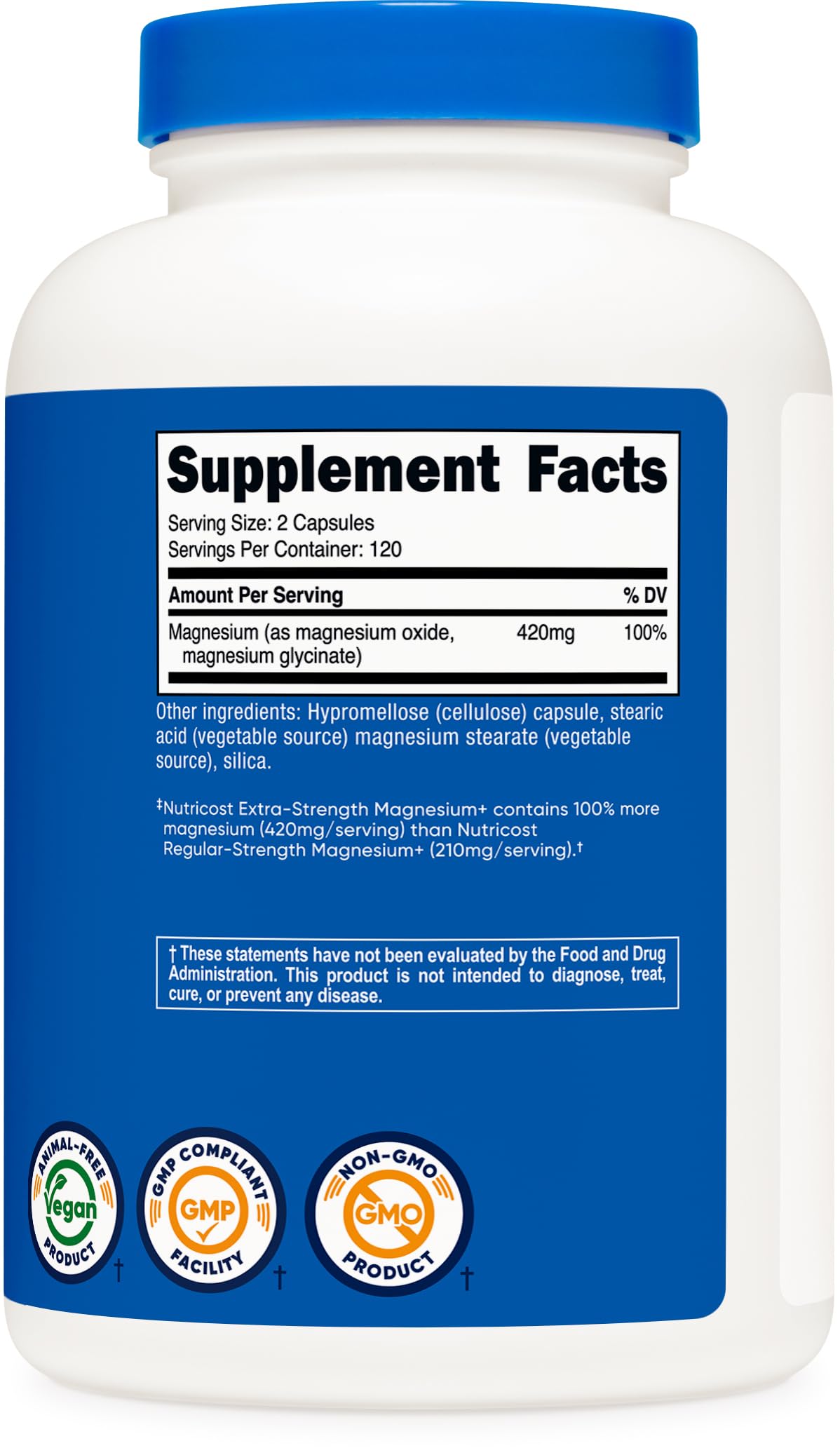 Nutricost Magnesium+ Extra Strength 420mg, 240 Capsules - 120 Servings. Magnesium Oxide and Glycinate - Non-GMO, Gluten Free, Vegan Friendly