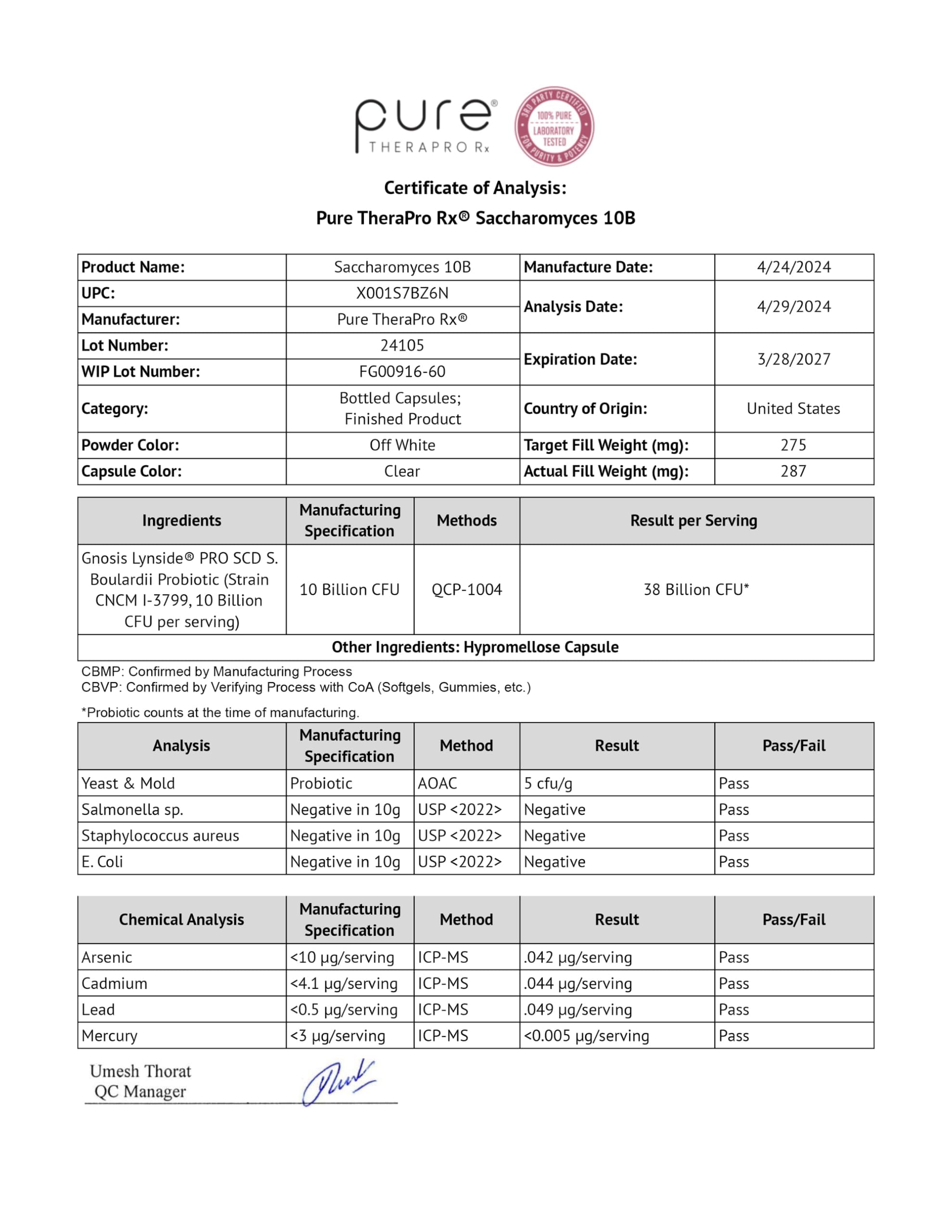 Saccharomyces Boulardii Probiotics 10 Billion CFU - Made in USA | No Fillers, Patented Strain: Lynside CNCM I-3799 Probiotics for Men and Women | Pure TheraPro Rx - 60 Capsules