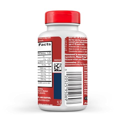 Move Free Advanced Glucosamine Chondroitin MSM + Vitamin D3 Joint Support Supplement, Supports Mobility Comfort Strength Flexibility & Bone + Immune Health - Tablet, 3x120ct Bottles (120 servings)*