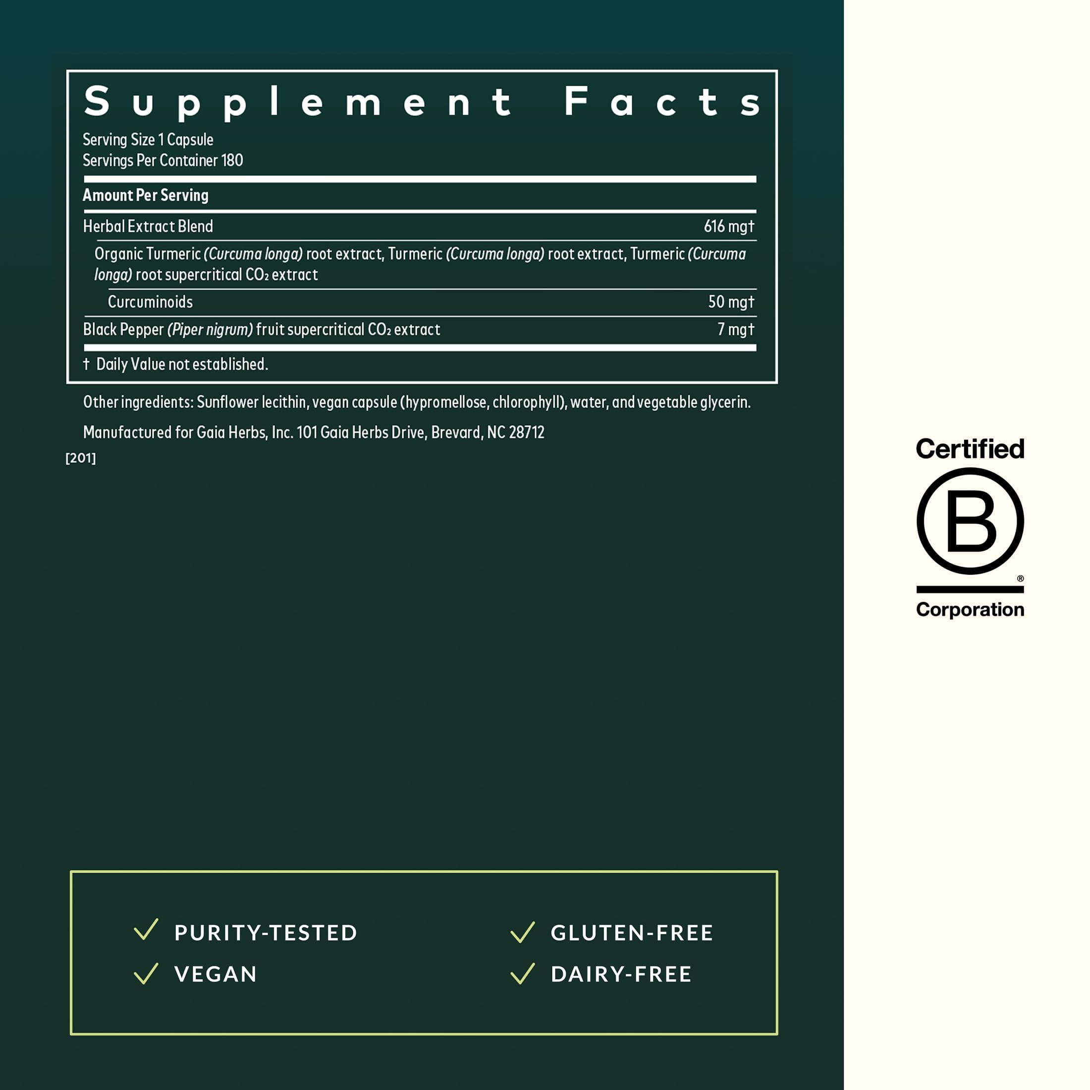 Gaia Herbs Turmeric Supreme Extra Strength - Supports Occasional Discomfort from Normal Wear & Tear* - with Turmeric Curcumin & Black Pepper - 180 Vegan Liquid Phyto-Caps (Up to 180 Servings)