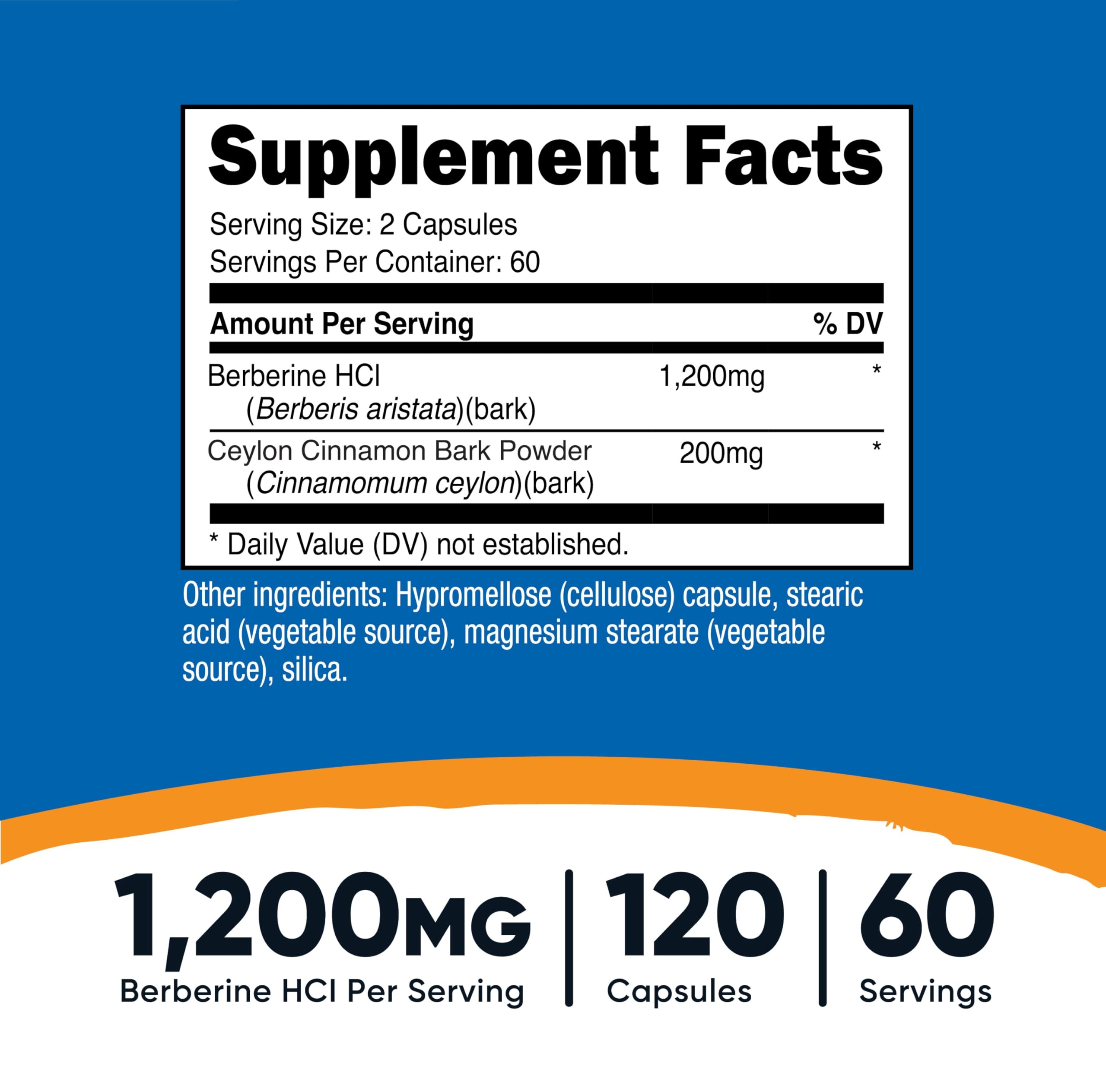 Nutricost Berberine HCl with Ceylon Cinnamon Capsules (120 Capsules, 60 Servings) - Non-GMO, Animal-Free Product
