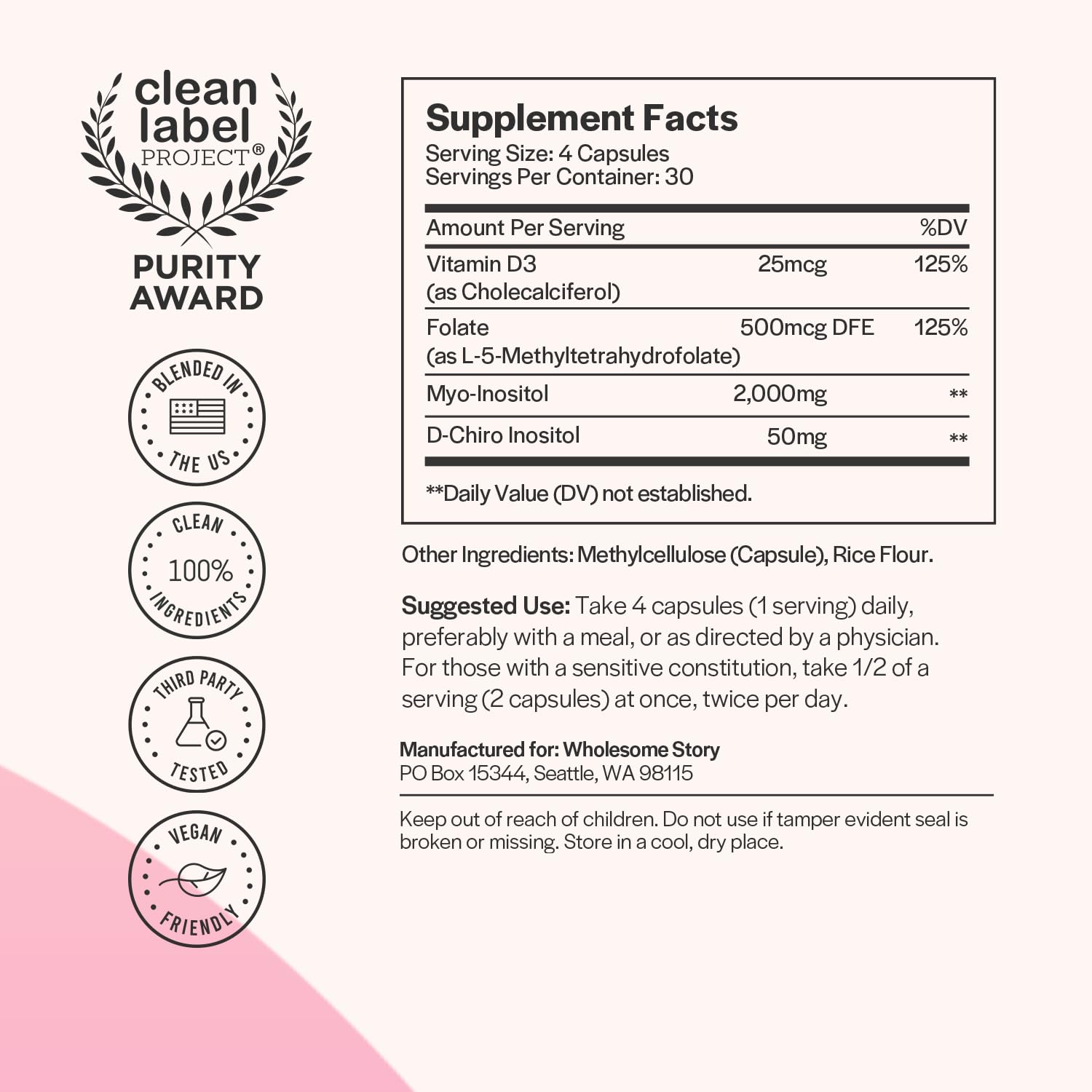 Myo-Inositol & D-Chiro Inositol Capsules with MTHF, Folate, Vitamin D| Support for Ovarian Function, Hormone Balance, & Homocysteine Levels | Fertility Supplements for Women | 40:1 Ratio