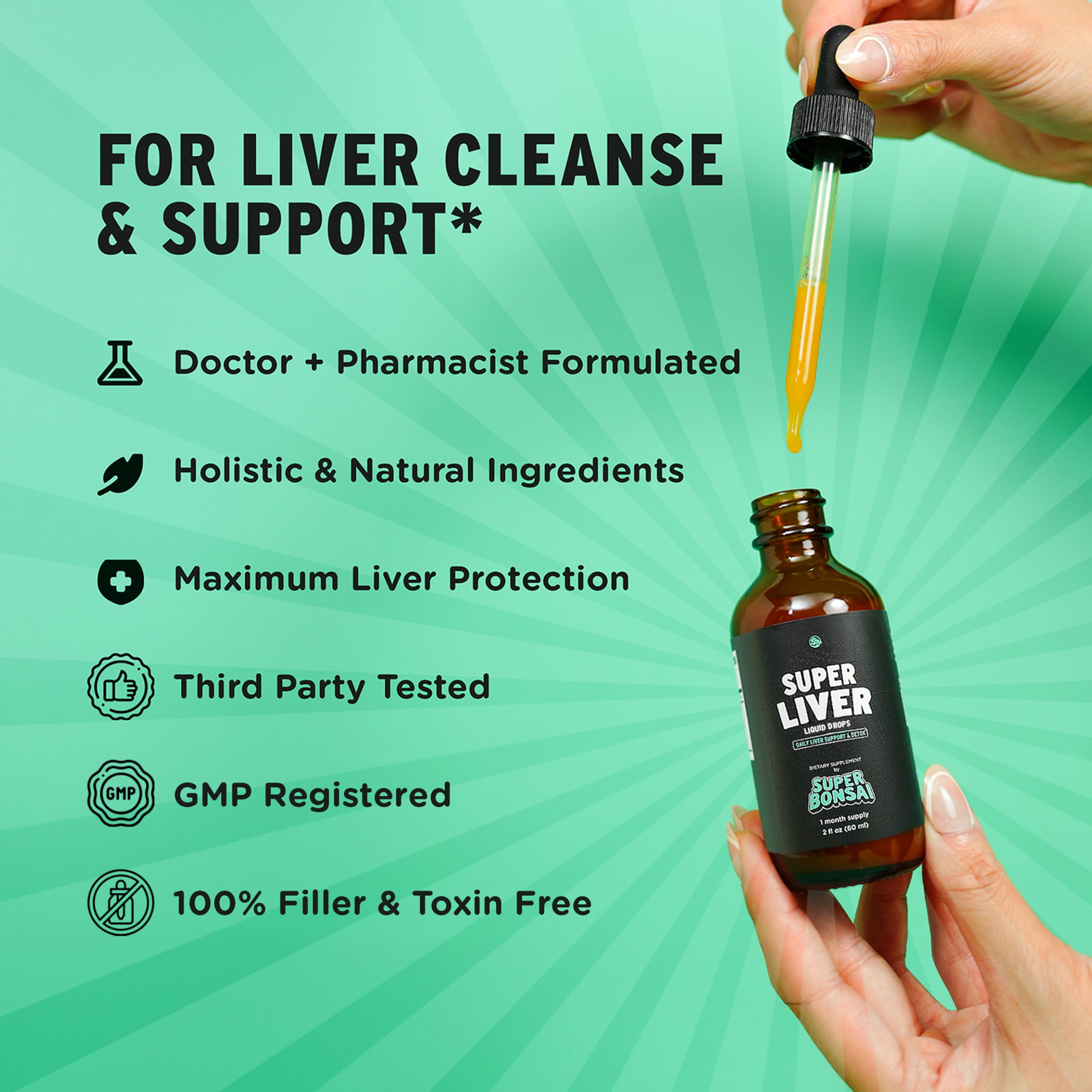 SuperBonsai Super Liver Support with Milk Thistle - All Natural Liver Cleanse Detox & Repair Aid - Doctor-Formulated Liver Supplement - Liquid Herbal Supplements for Liver Health - 1 Month Supply