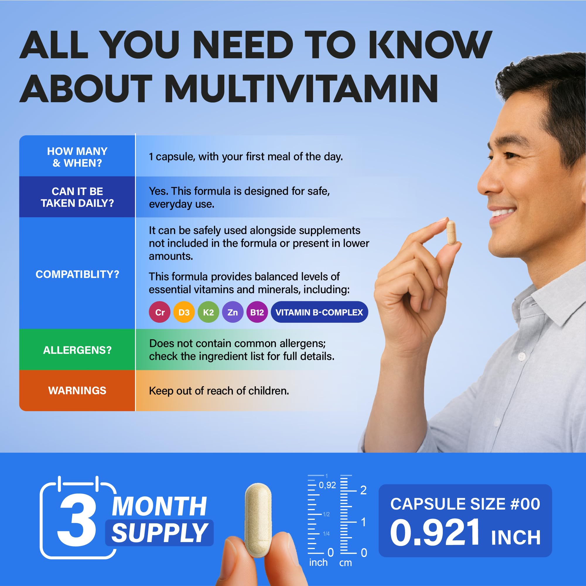 Multivitamin for Men - B-Complex | Whole Foods & Enzymes - Energy, Focus & Brain | Men's Health Complex - 46in1 Mens Multivitamin - Bioavailable & Gentle on Stomach - Made in USA - 90 Capsules, 1/Day