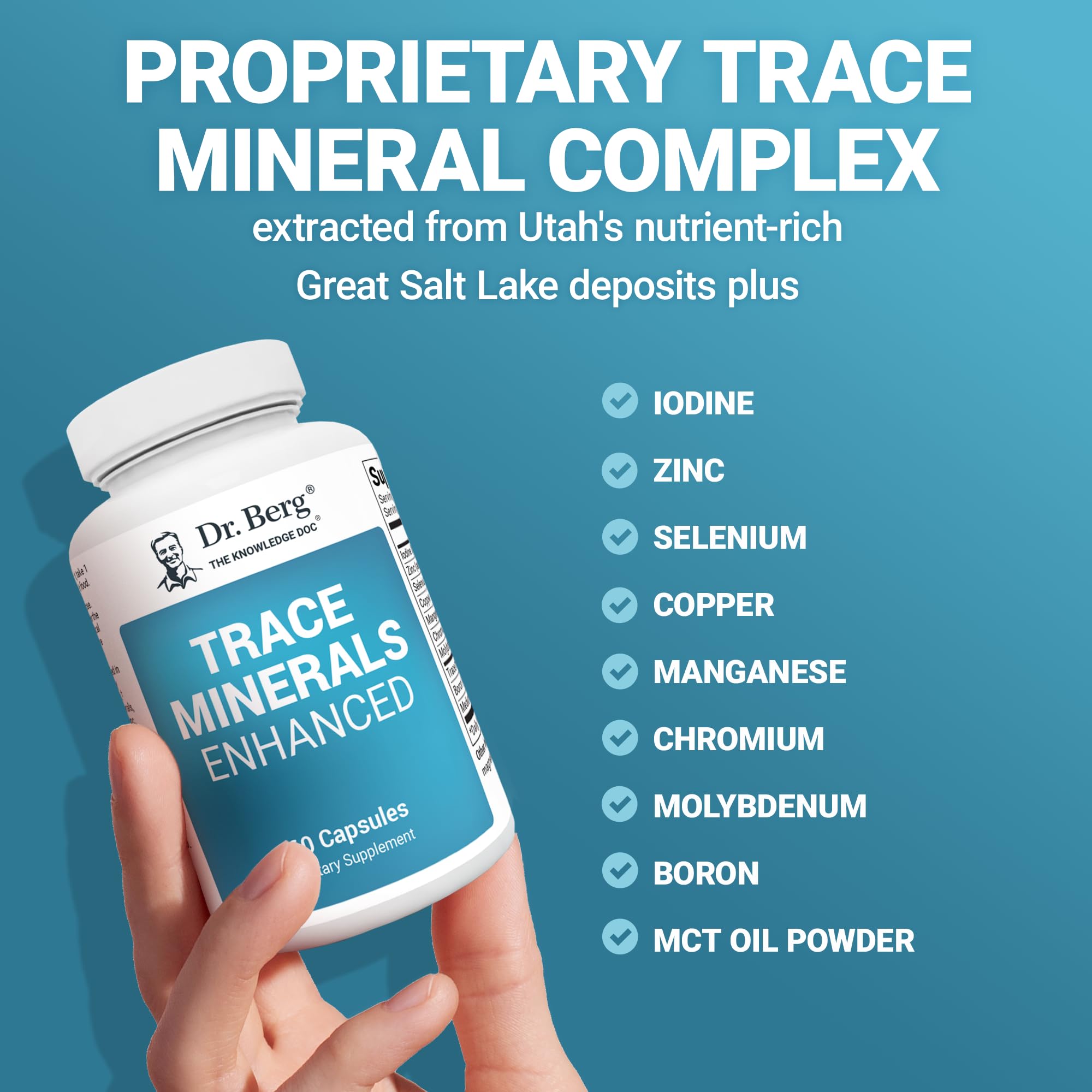Dr. Berg Trace Minerals Enhanced Complex - Complete with 70+ Minerals Including 10 mg of Zinc - Dietary Supplement - 60 Capsules