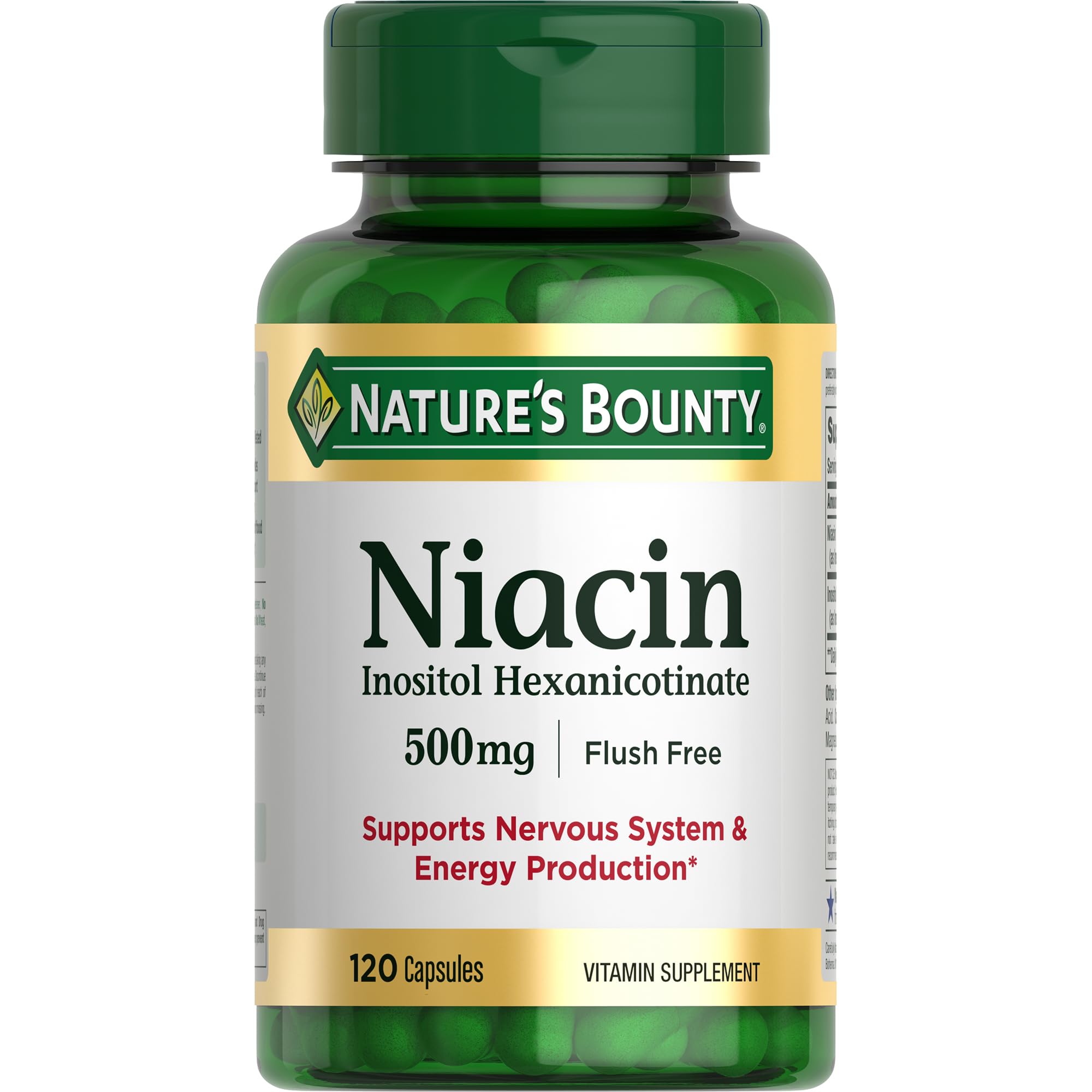 Nature's Bounty Niacin 500mg Flush Free, Cellular Energy Support, Supports Nervous System Health, 120 Capsules