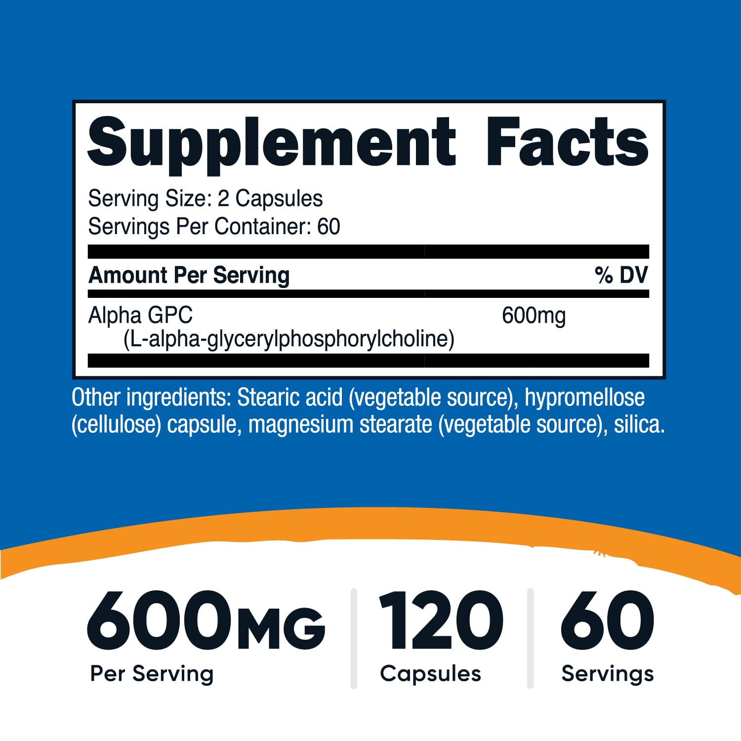 Nutricost Alpha GPC 600mg, 120 Vegetarian Capsules - Non-GMO and Gluten Free, 300mg Per Capsule