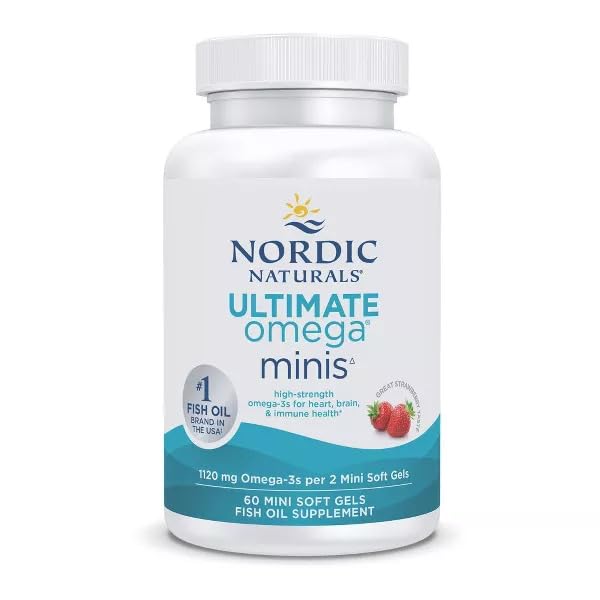 Nordic Naturals Ultimate Omega Minis, Strawberry Flavor - 60 Minis Soft Gels - 1120 mg Omega-3 - High-Potency Fish Oil Supplement - EPA & DHA - Promotes Brain & Heart Health - 30 Servings
