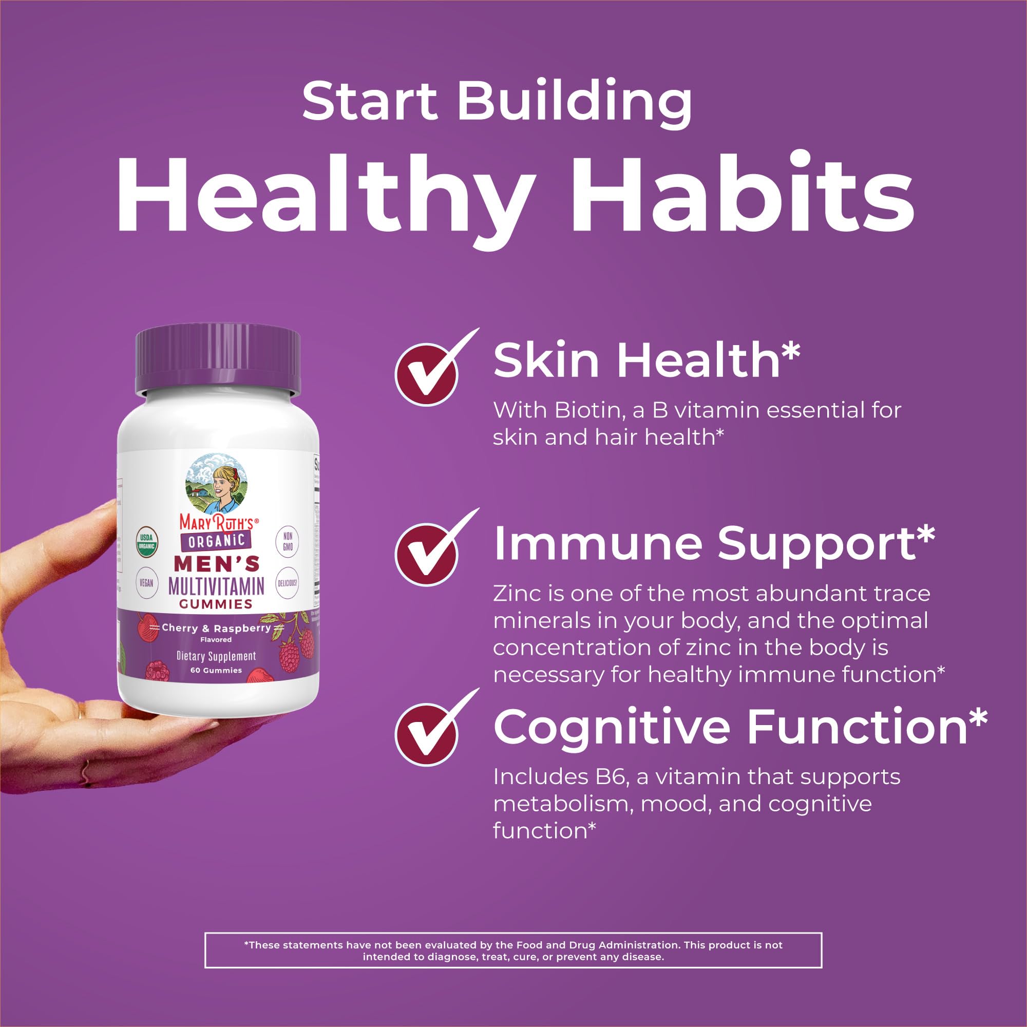 MaryRuth Organics Mens Vitamin Gummy | USDA | Vegan | Daily Multivitamins for Immune Support | Non-GMO | Gluten Free | 60 Count