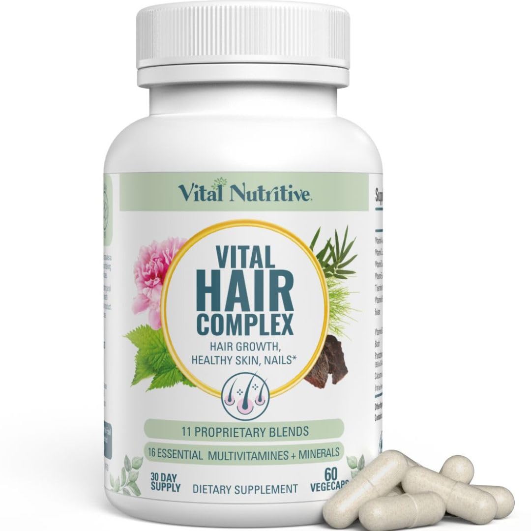 VITAL NUTRITIVE Vital Hair Complex – Biotin & Vitamin B Hair Vitamins for Women & Men – Supports Healthy Hair, Skin & Nails – Hormone-Free, Gluten-Free – Hair Supplement for Women & Men