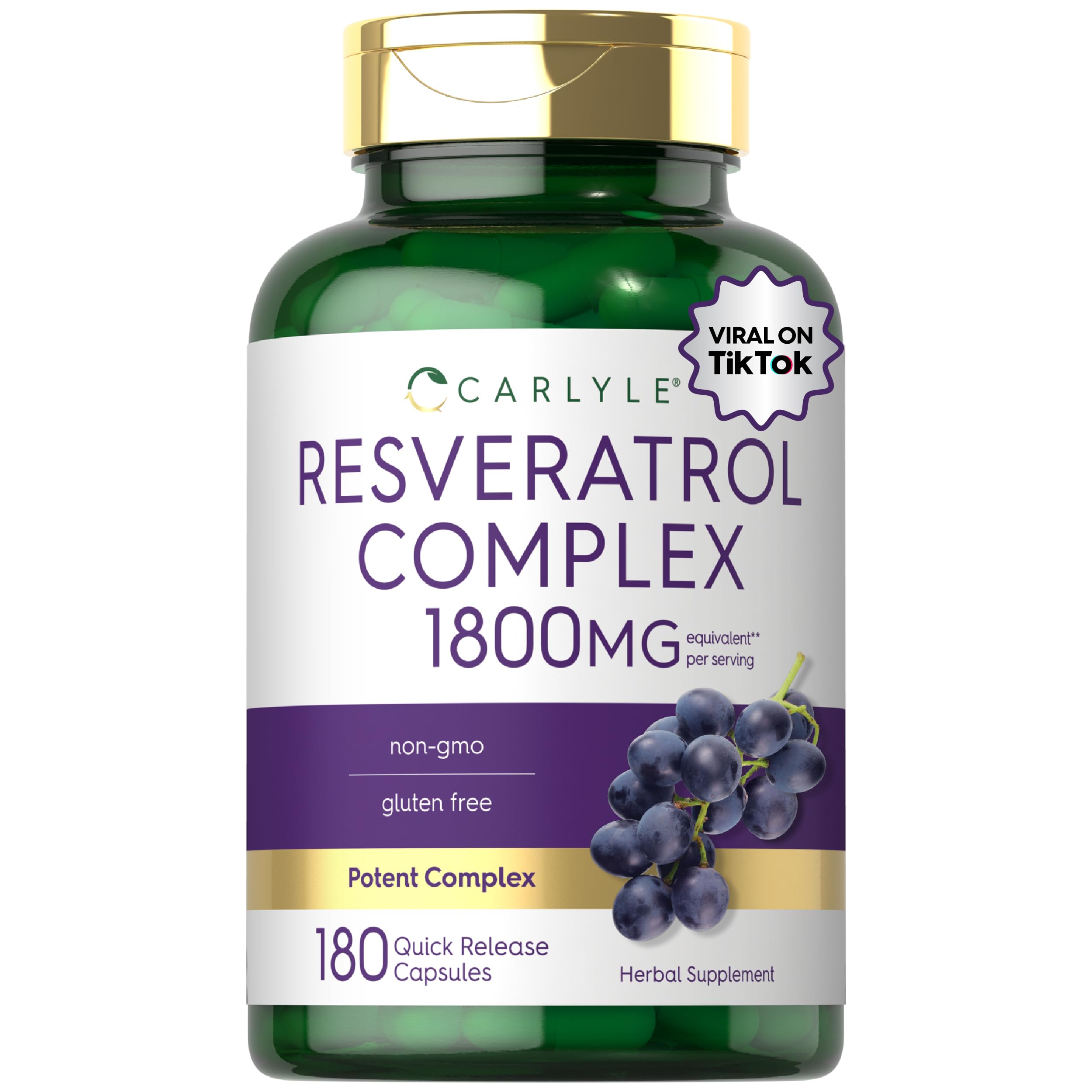 Carlyle Resveratrol Supplement | 180 Capsules | Non-GMO & Gluten Free | Potent Complex