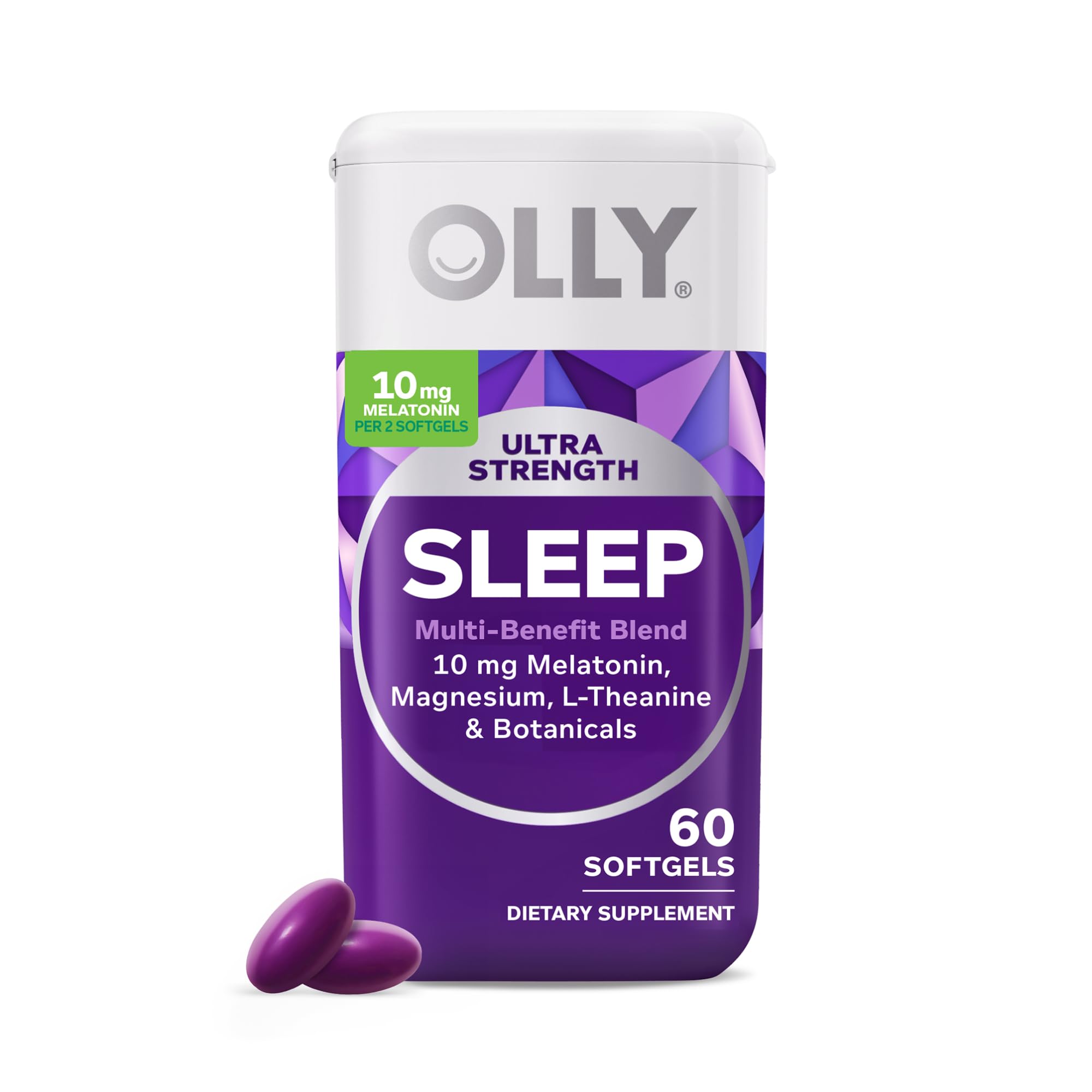 OLLY Ultra Strength Sleep Softgels, 10mg Melatonin, L-Theanine, Chamomile, Magnesium, Lemon Balm, Supports Deep Restful Sleep, Nighttime Sleep Aid, Non Habit-Forming - 60 Count